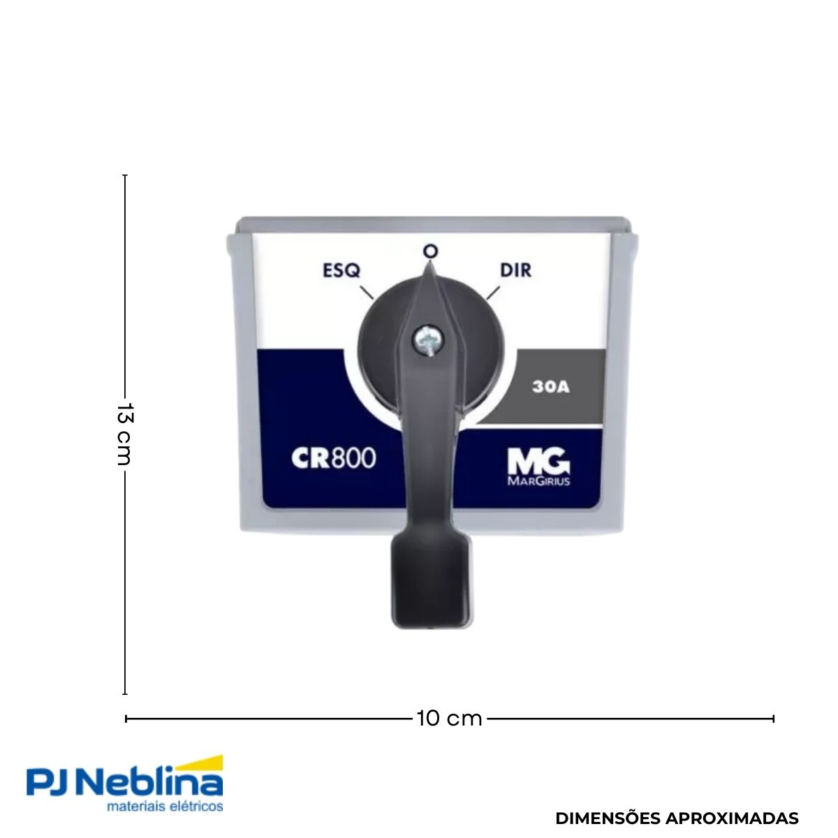 Chave Rotativa Reversora 3 Polos 30A 220V 3 Pos 45G Preto Sobrepor Caixa Aço - Margirius