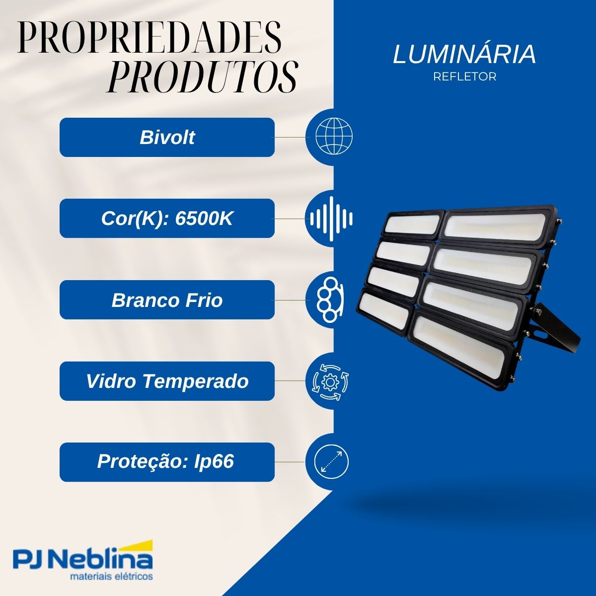 Luminária Refletor Led Facciata Sobrepor Pt 400W Bivolt 6500K Branco Frio 40000Lm Dif Vidro Temp 120G Ip66 - Avant