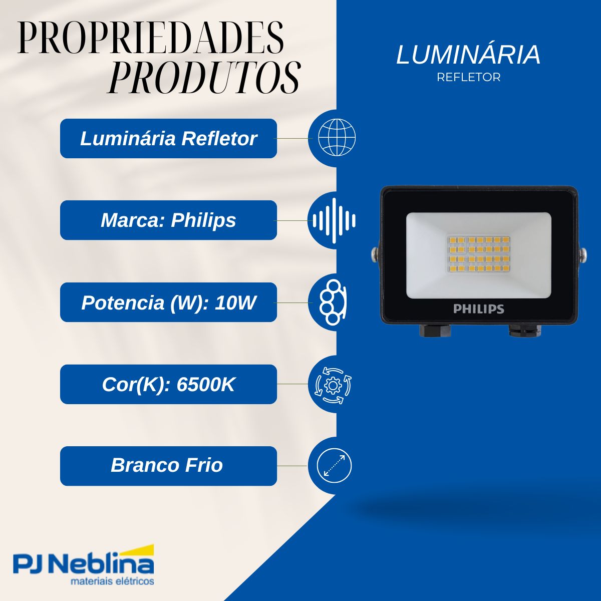 Luminária Refletor Led Retangular Sobrepor Preto 10W Bivolt 6500K Branco Frio 1050Lm 120G Ip65 - Philips