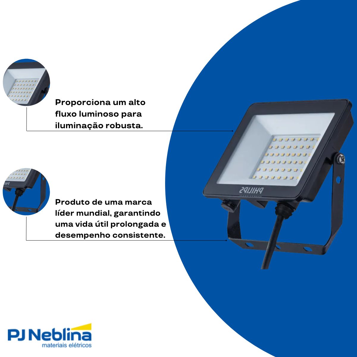 Luminária Refletor Led Retangular Sobrepor Preto 30W Bivolt 3000K Branco Quente 2820Lm 120G Ip65 - Philips