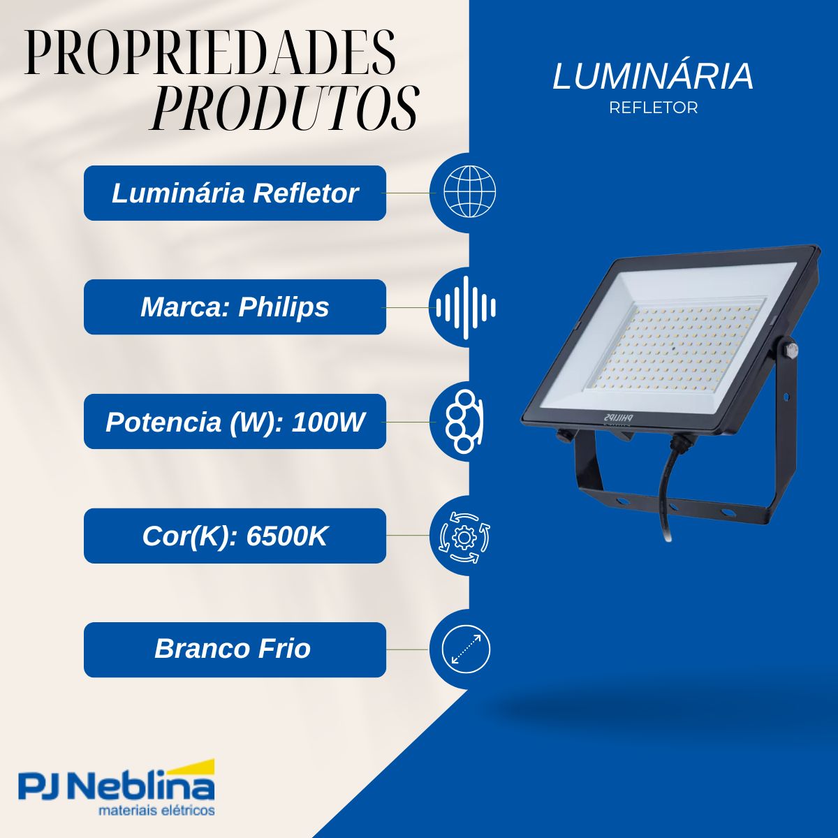 Luminária Refletor Led Retangular Sobrepor Preto 100W Bivolt 6500K Branco Frio 10000Lm 120G Ip65 - Philips