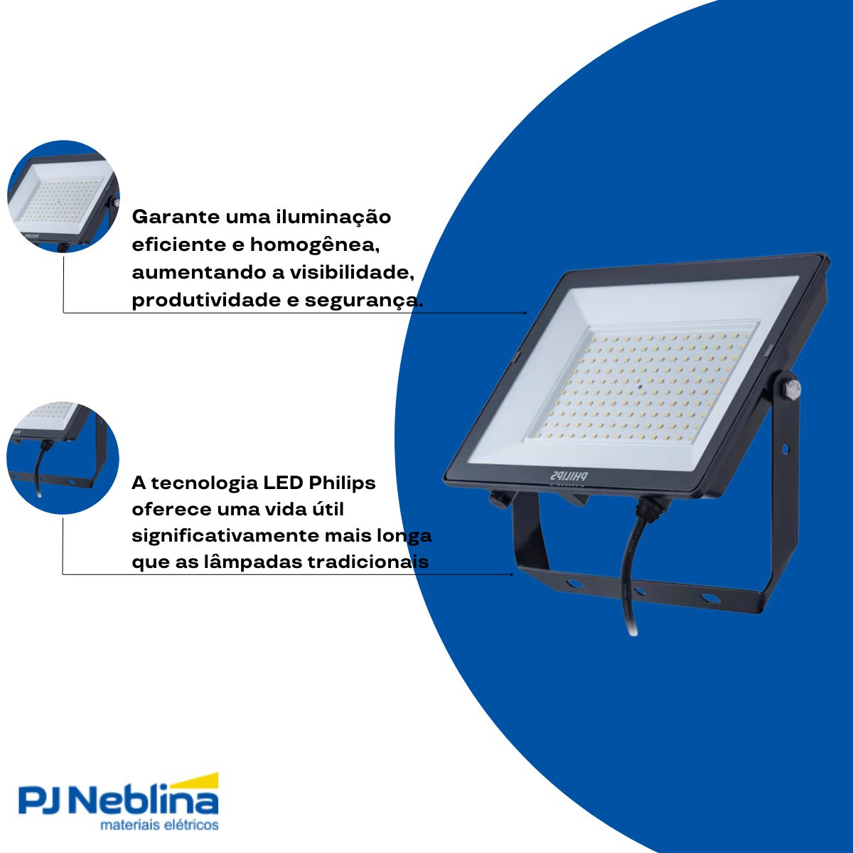 Luminária Refletor Led Retangular Sobrepor Preto 100W Bivolt 6500K Branco Frio 10000Lm 120G Ip65 - Philips