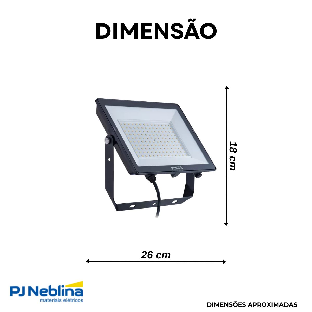 Luminária Refletor Led Retangular Sobrepor Preto 100W Bivolt 6500K Branco Frio 10000Lm 120G Ip65 - Philips