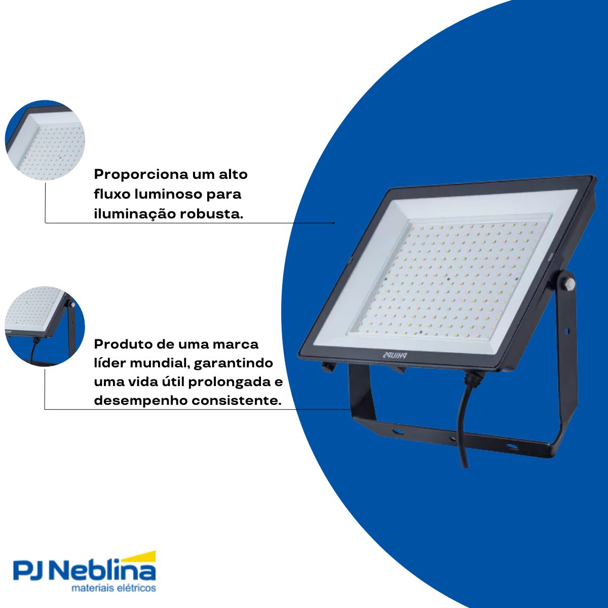 Luminária Refletor Led Retangular Sobrepor Preto 150W Bivolt 6500K Branco Frio 15000Lm 120G Ip65 - Philips