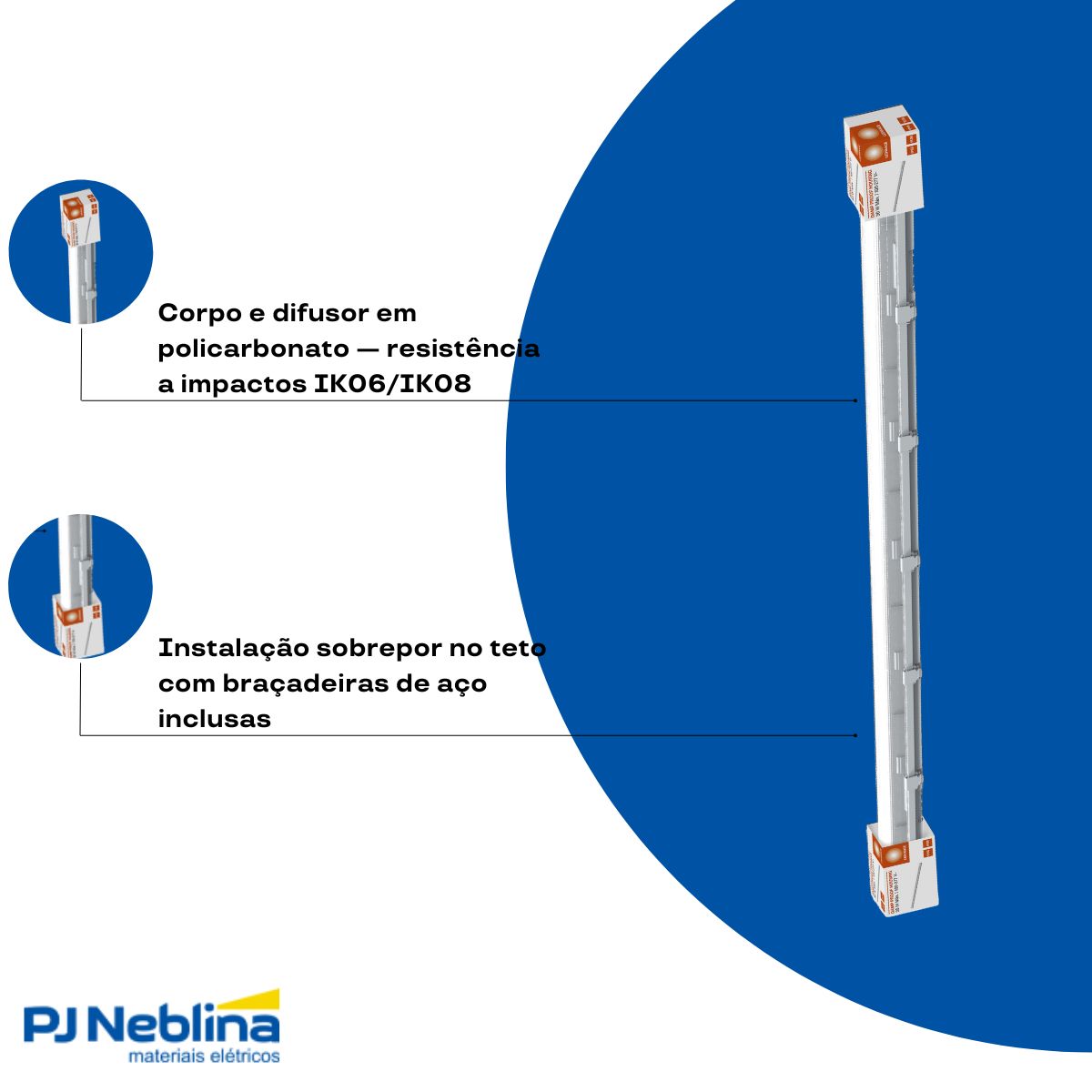 Luminária Hermética Tubular Sobrepor P/Lamp T5/T8 24W G5/G13 Cz Difusor Policarbonato Ip65 - Ledvance