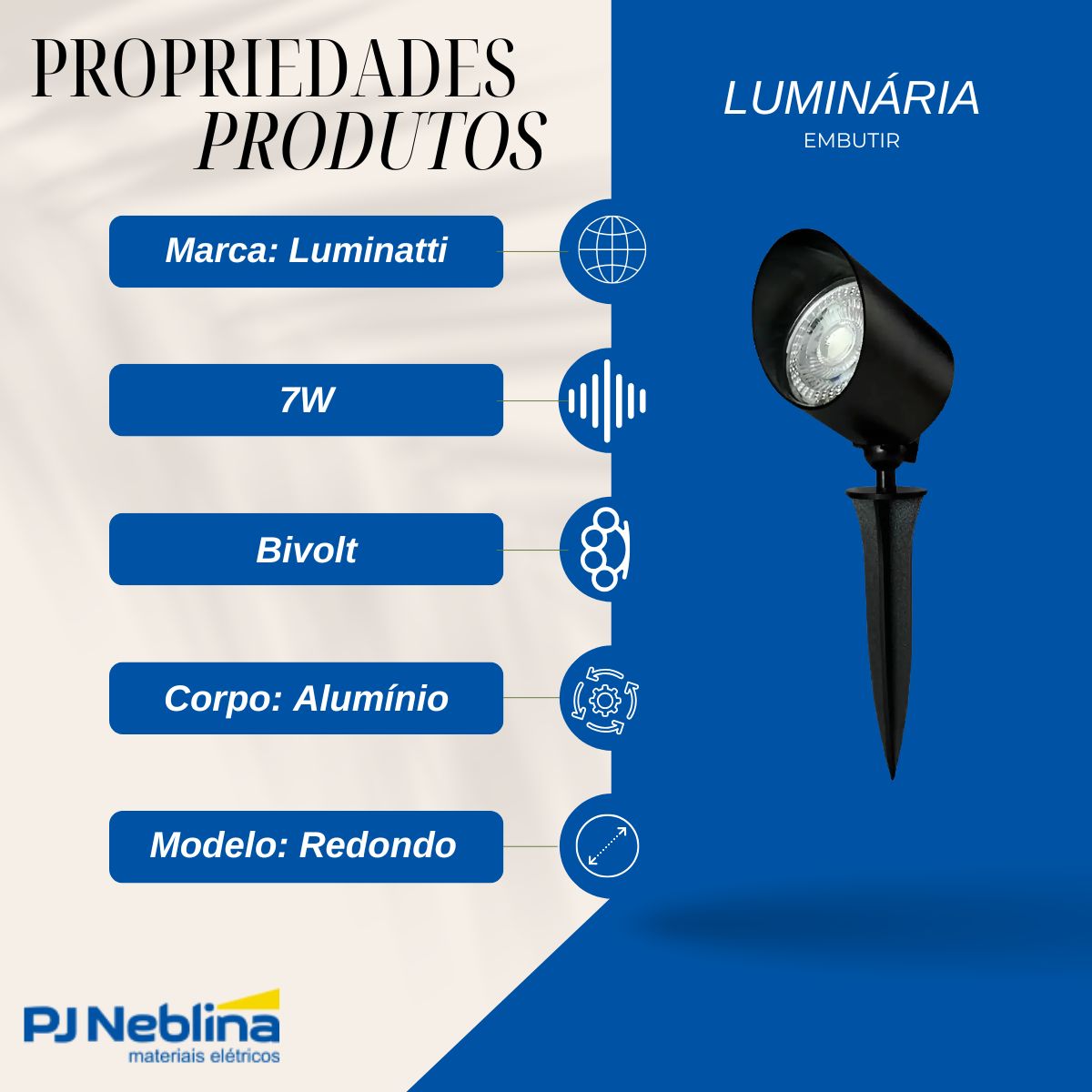 Luminária Solo Led Embutir Redondo Preto 7W Bivolt Ambar 450Lm - Luminatti