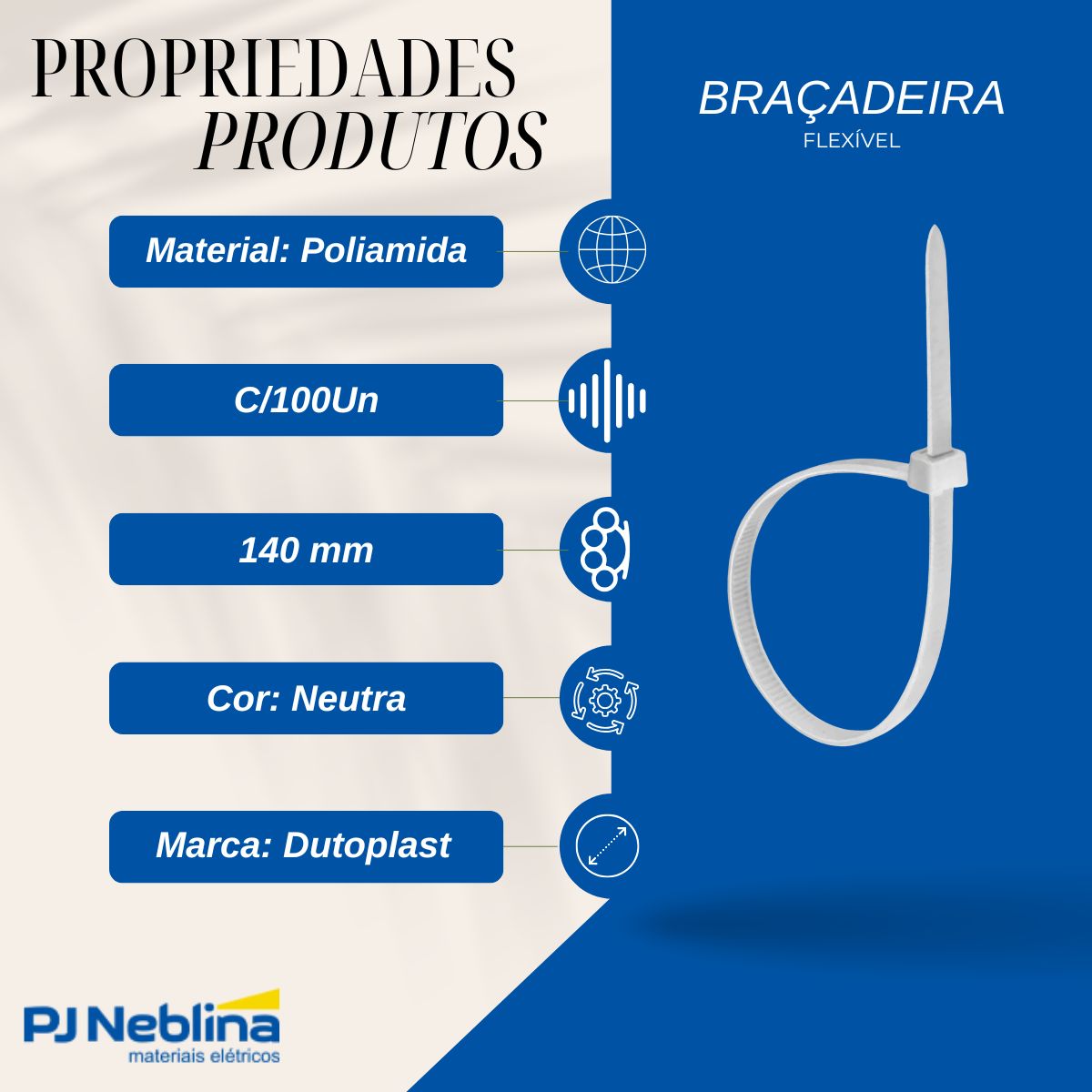 Braçadeira Flexível Poliamida 140X3,6Mm Neutra - Dutoplast