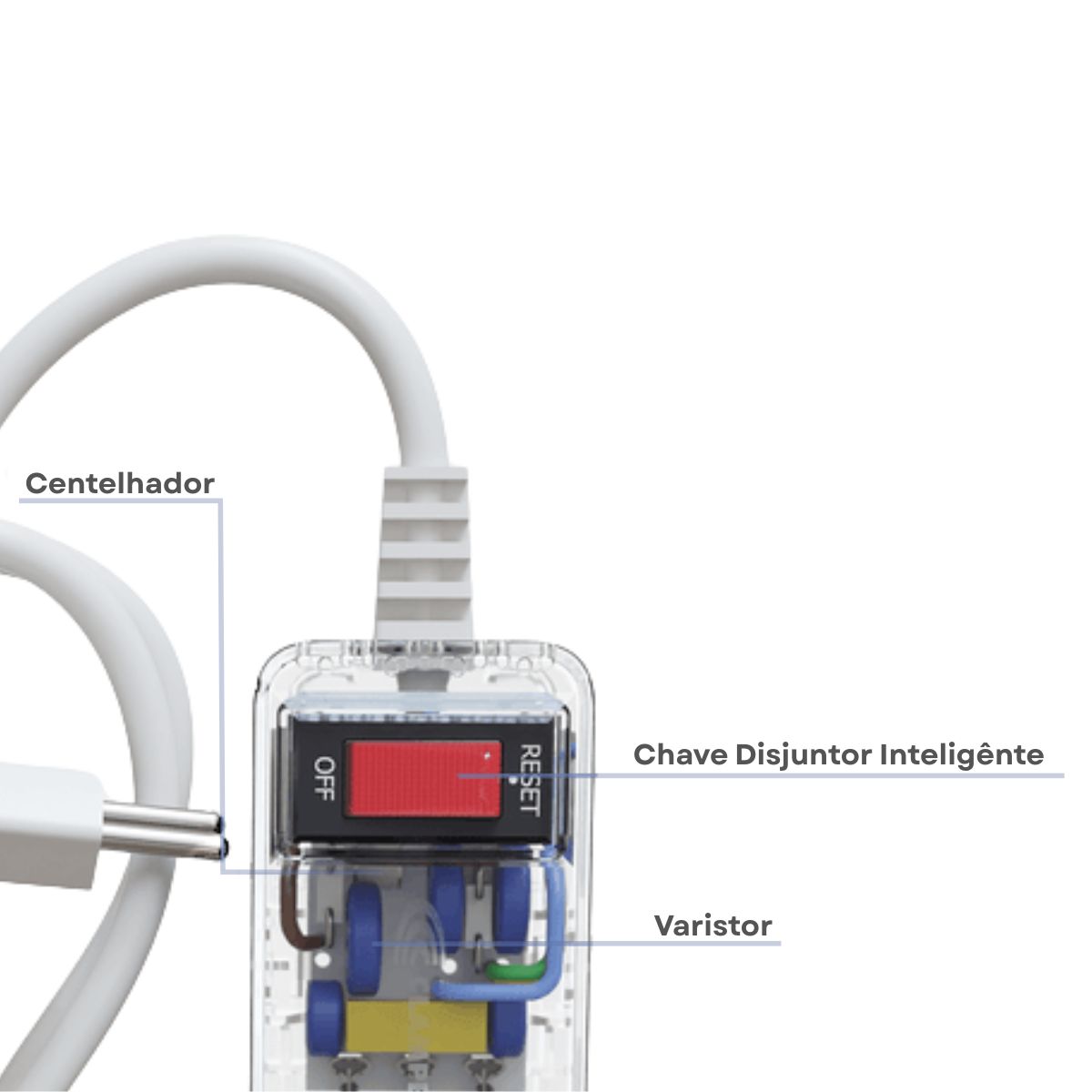 Filtro de Linha 5 Tomadas 10A Bivolt Transparente com Interruptor e Fusível - Clamper