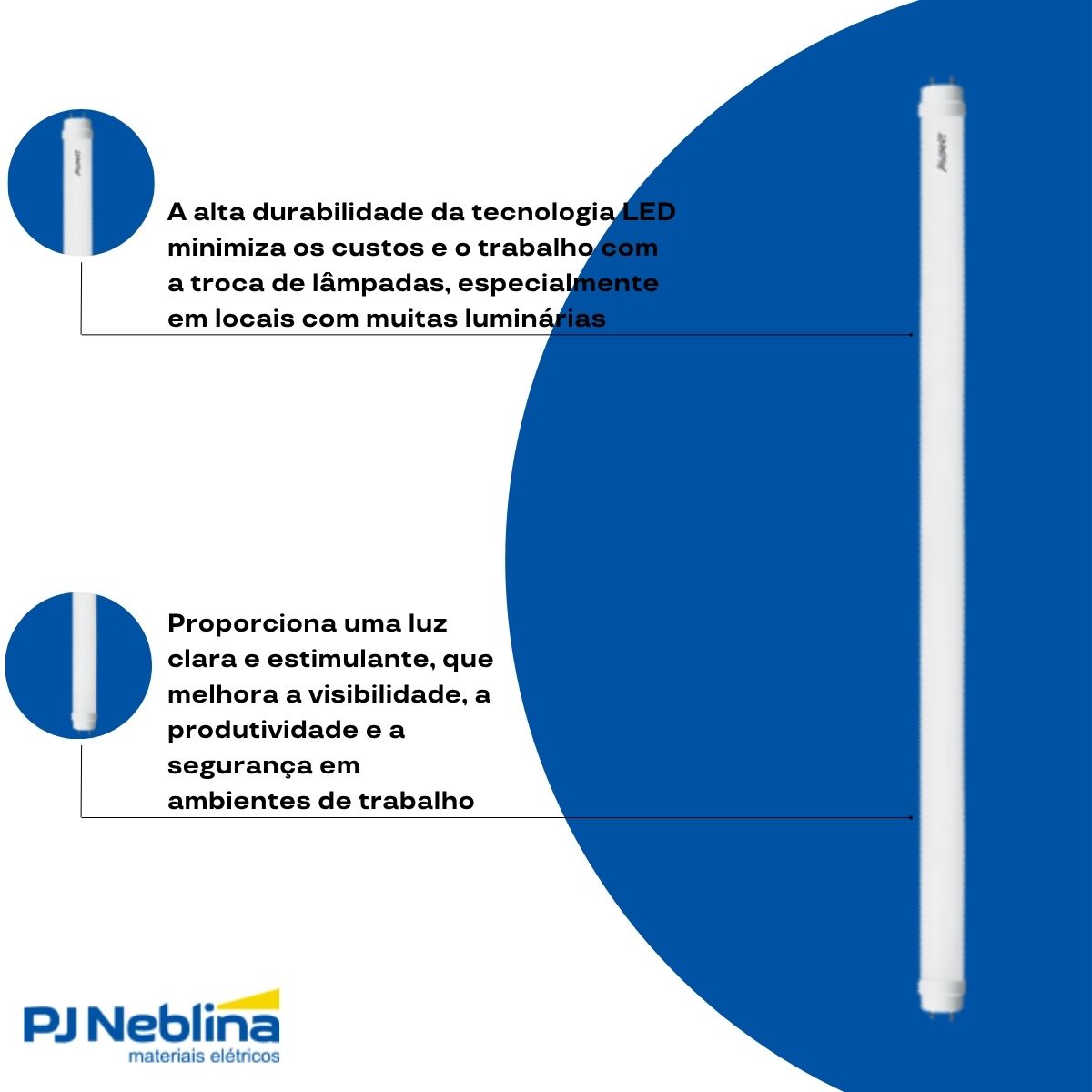 Lâmpada Led Tubular T8 18W Bivolt G13 6500K Branco Frio Luz Branca 1850Lm 1200Mm Vidro - Avant