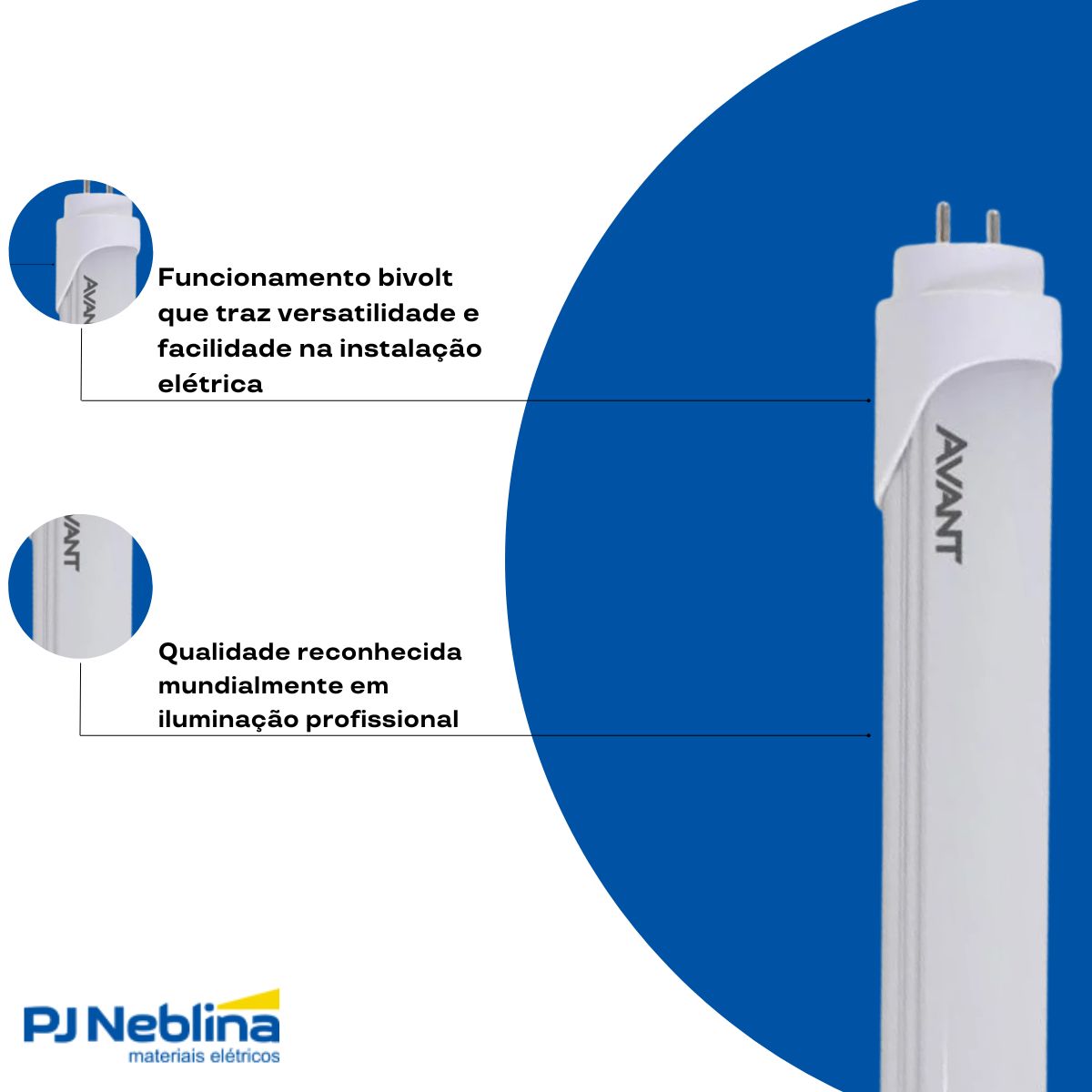 Lâmpada Led Tubular Ho T8 40W Bivolt G13 6500K Branco Frio Luz Branca 3800Lm 2400Mm Policarbonato - Avant