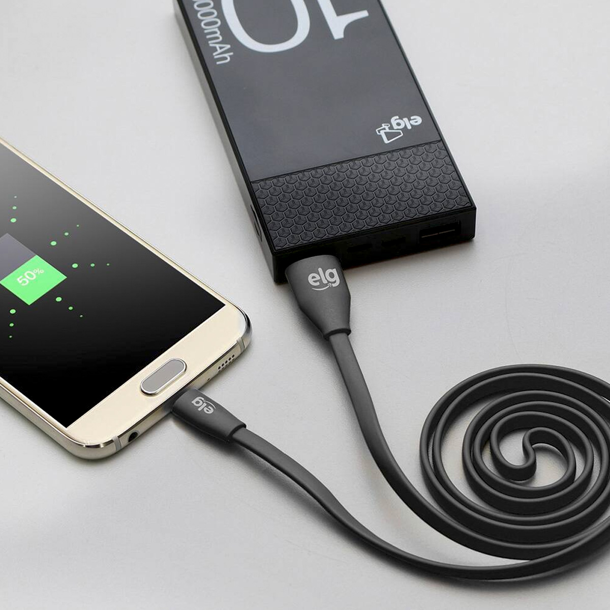 Cabo Micro Usb Flat Carregador Preto 1,25 Metros EC510PT - Elg