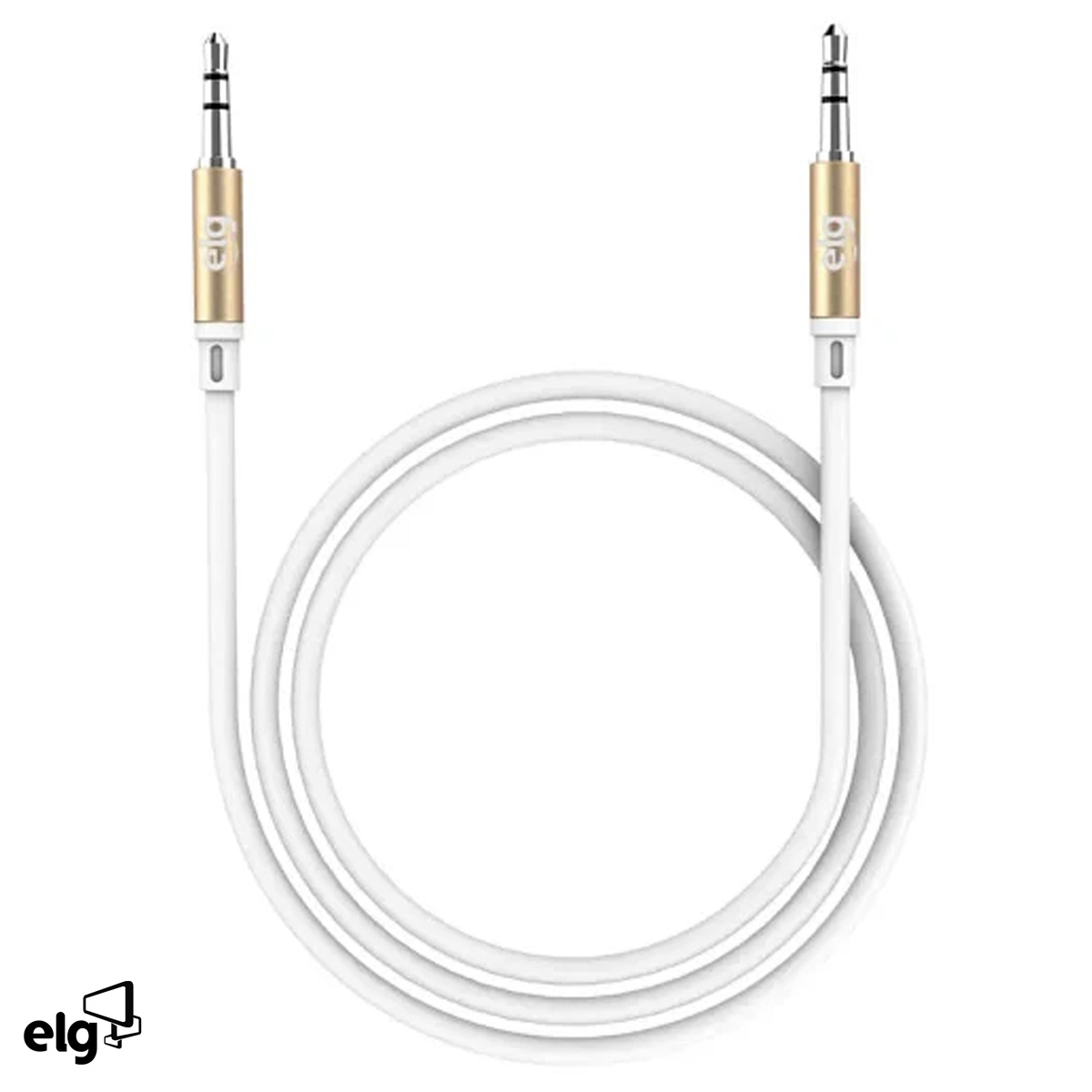 Cabo Estéreo P2 + P2 Auxiliar 3,5mm 1,25 Metros Branco/Dourado Macho/Macho ECAUX1 - Elg