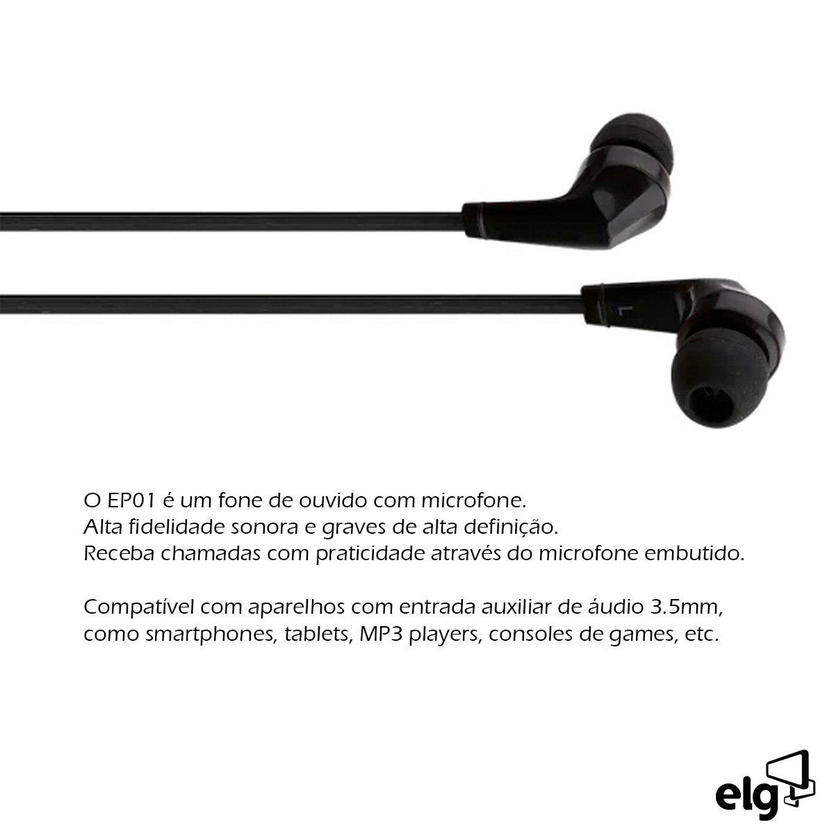 Fone De Ouvido Intra-auricular Com Microfone Preto 1,2 Metros EP01 - Elg