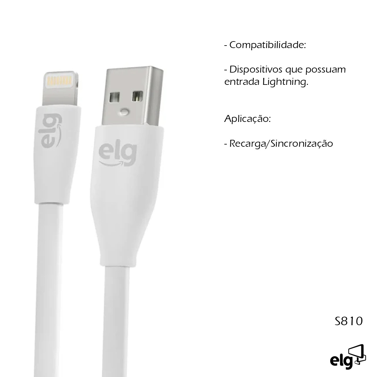 Cabo Usb Apple/Lightning Para Recarga/Sincronização Iphone/Ipad/Ipod Branco 1,25 Metros Elg