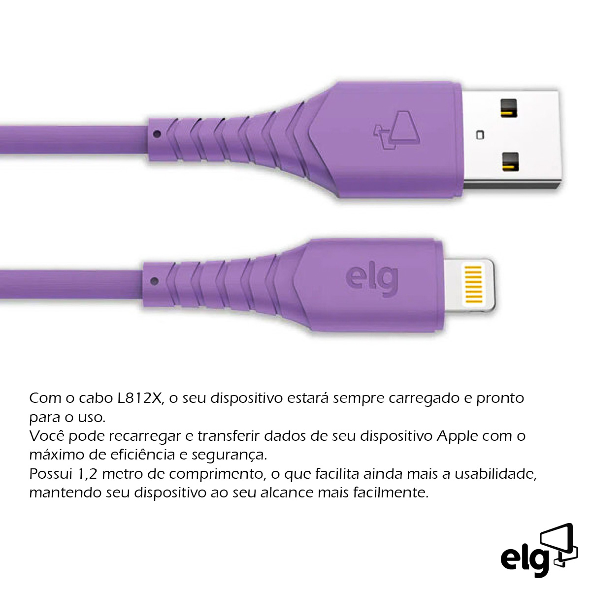 Cabo Usb Apple/Lightning Carregador Roxo 1,2 Metros Emborrachado Colors L812X - Elg
