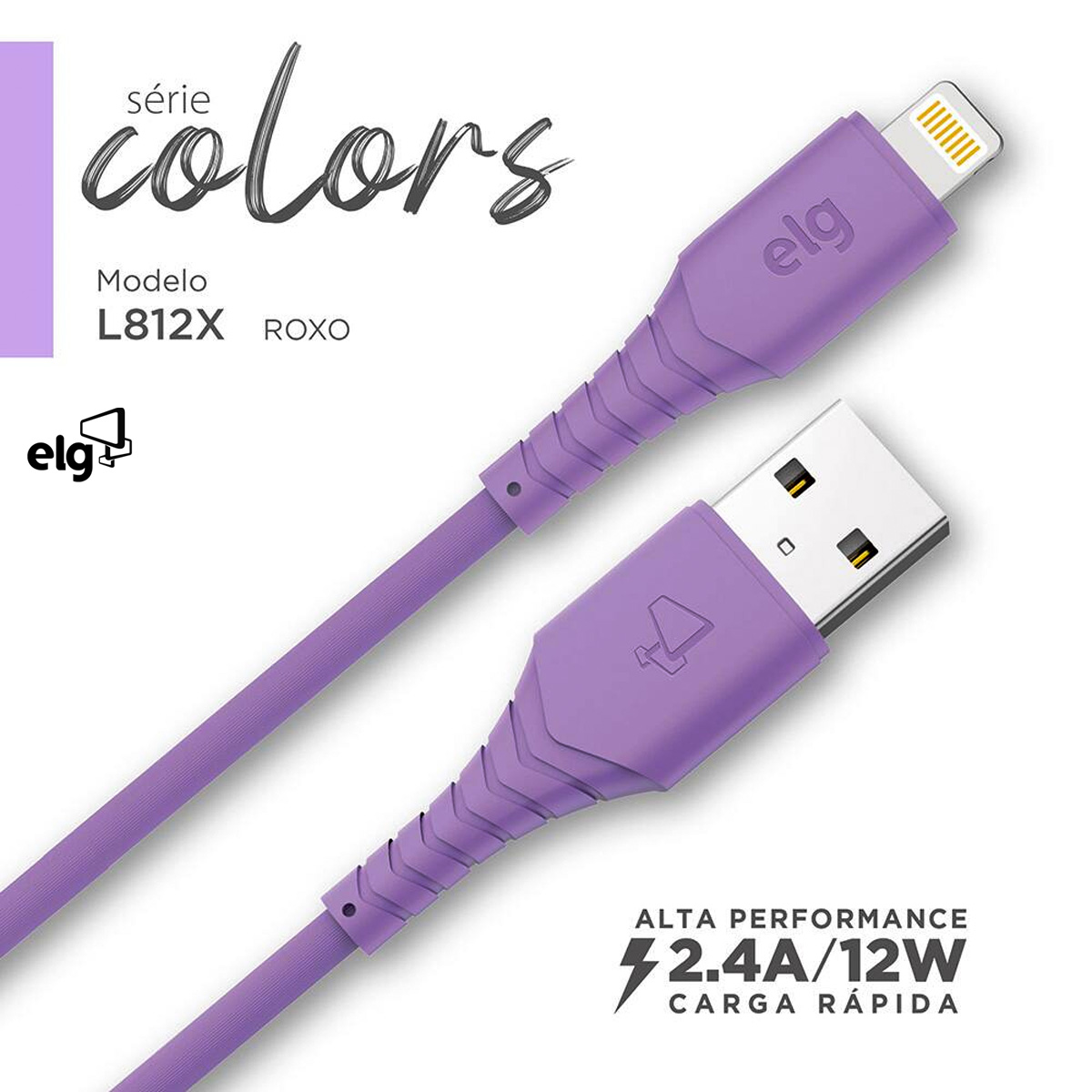 Cabo Usb Apple/Lightning Carregador Roxo 1,2 Metros Emborrachado Colors L812X - Elg