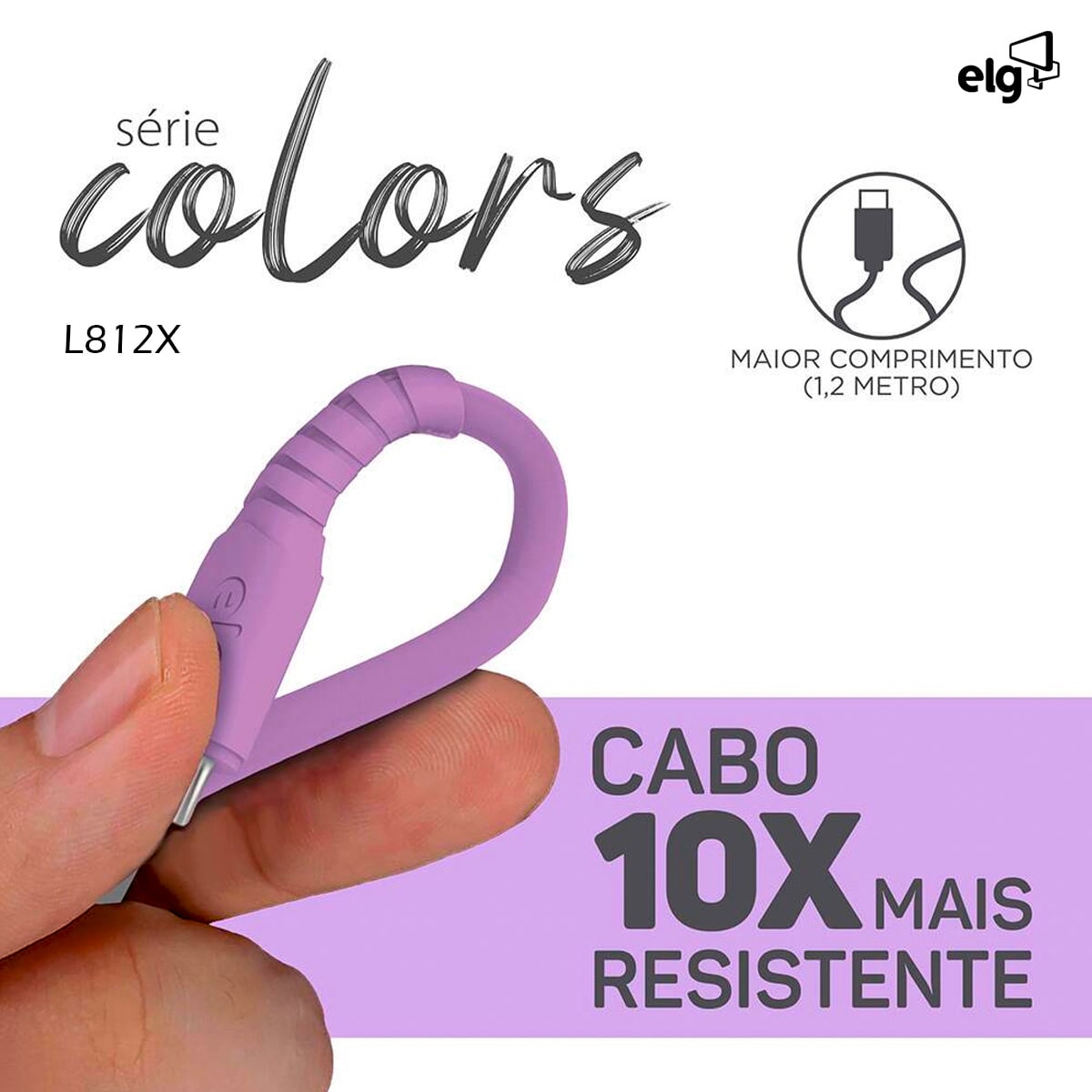 Cabo Usb Apple/Lightning Carregador Roxo 1,2 Metros Emborrachado Colors L812X - Elg