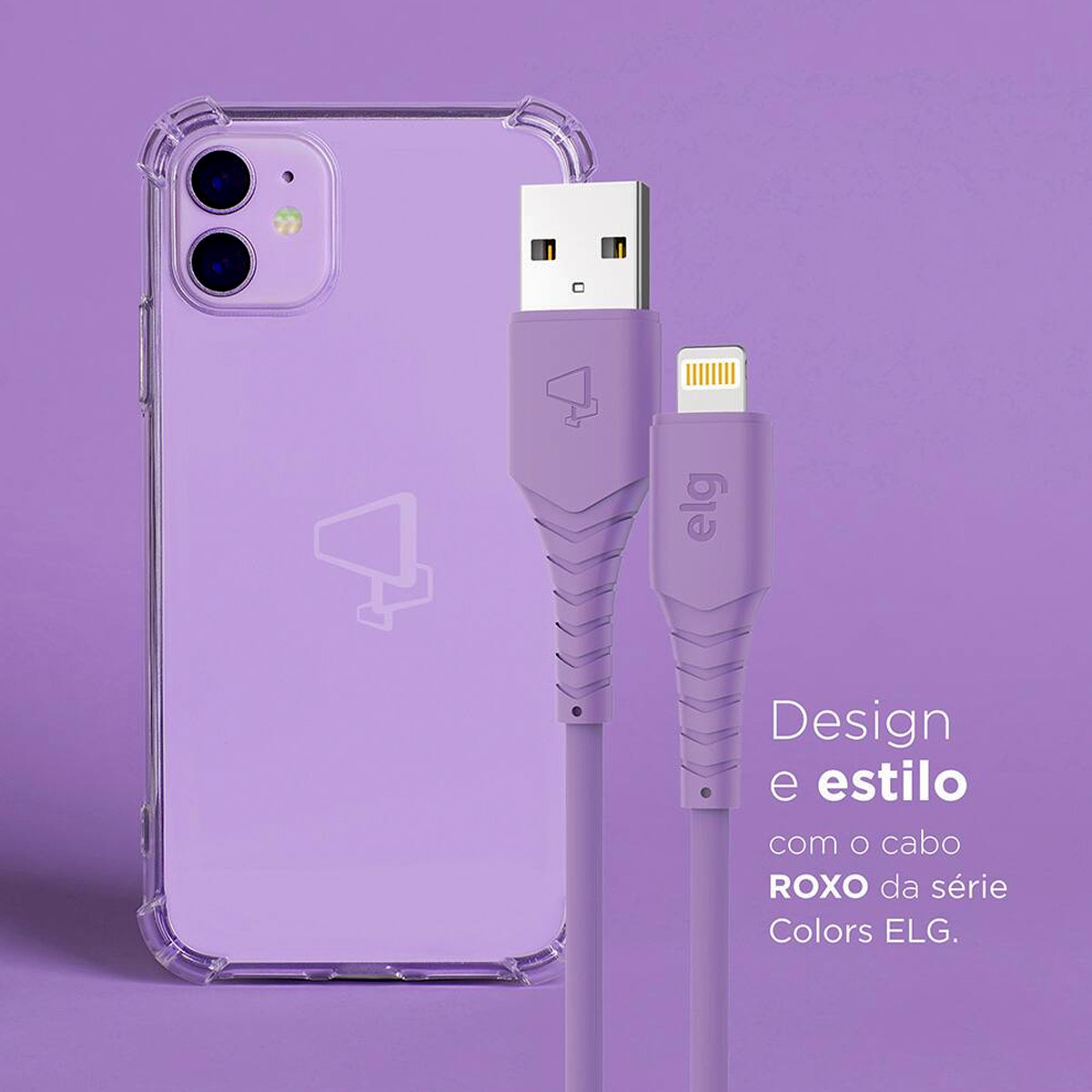 Cabo Usb Apple/Lightning Carregador Roxo 1,2 Metros Emborrachado Colors L812X - Elg