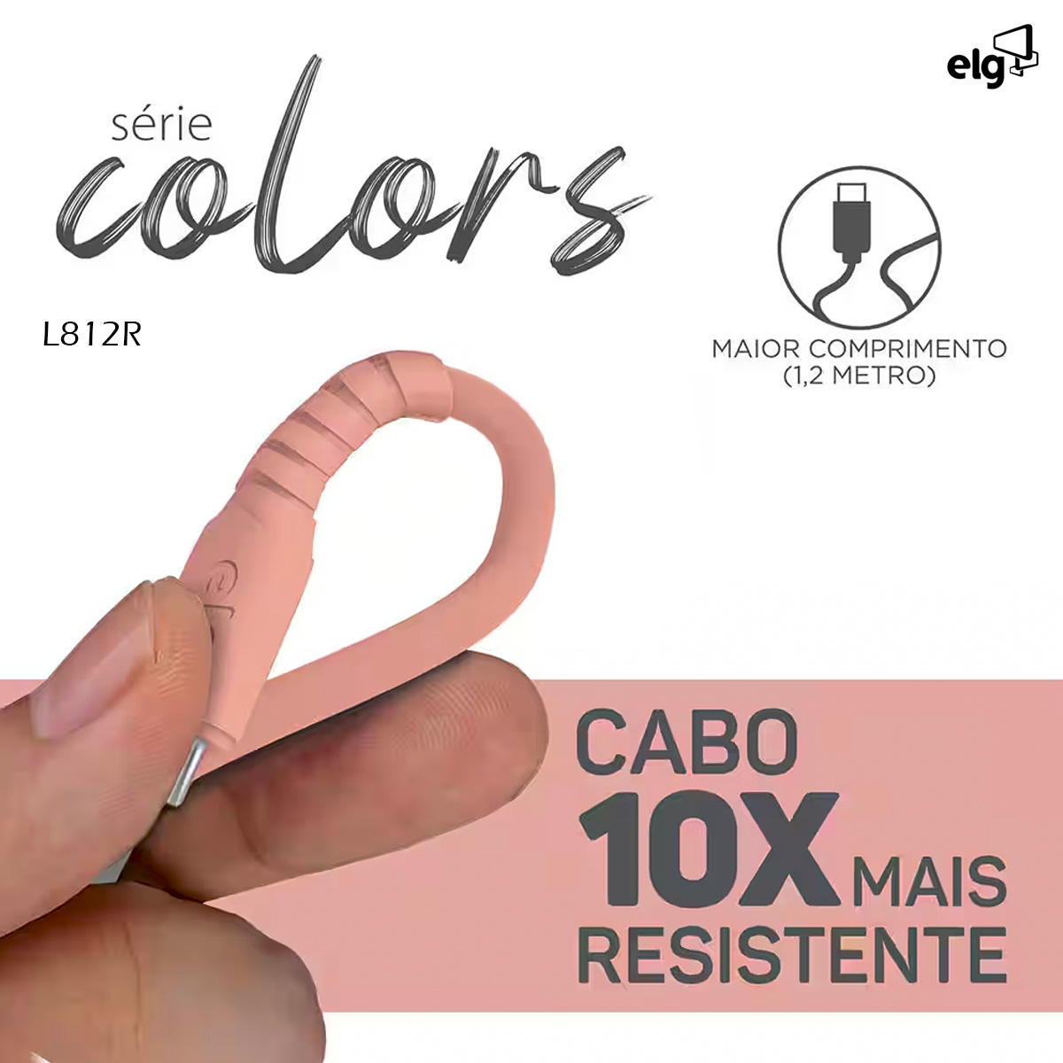 Cabo Usb Apple/Lightning Carregador Salmão 1,2 Metros Emborrachado 2,4A 12W Série Colors L812R - Elg