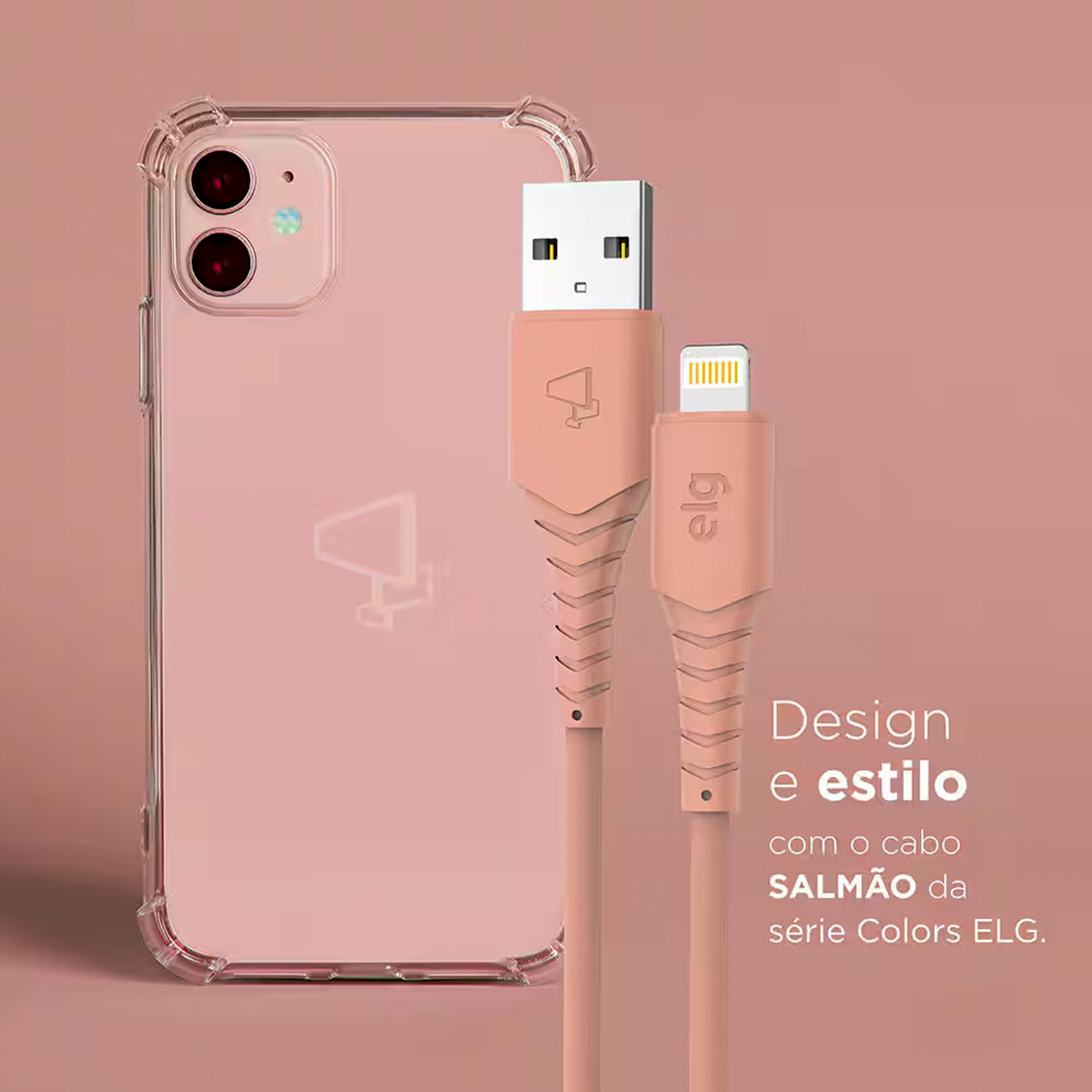 Cabo Usb Apple/Lightning Carregador Salmão 1,2 Metros Emborrachado 2,4A 12W Série Colors L812R - Elg