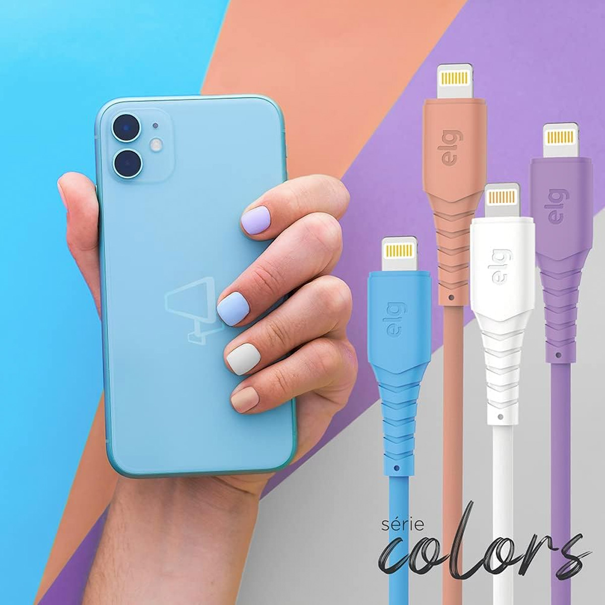 Cabo Usb Apple/Lightning Carregador Salmão 1,2 Metros Emborrachado 2,4A 12W Série Colors L812R - Elg