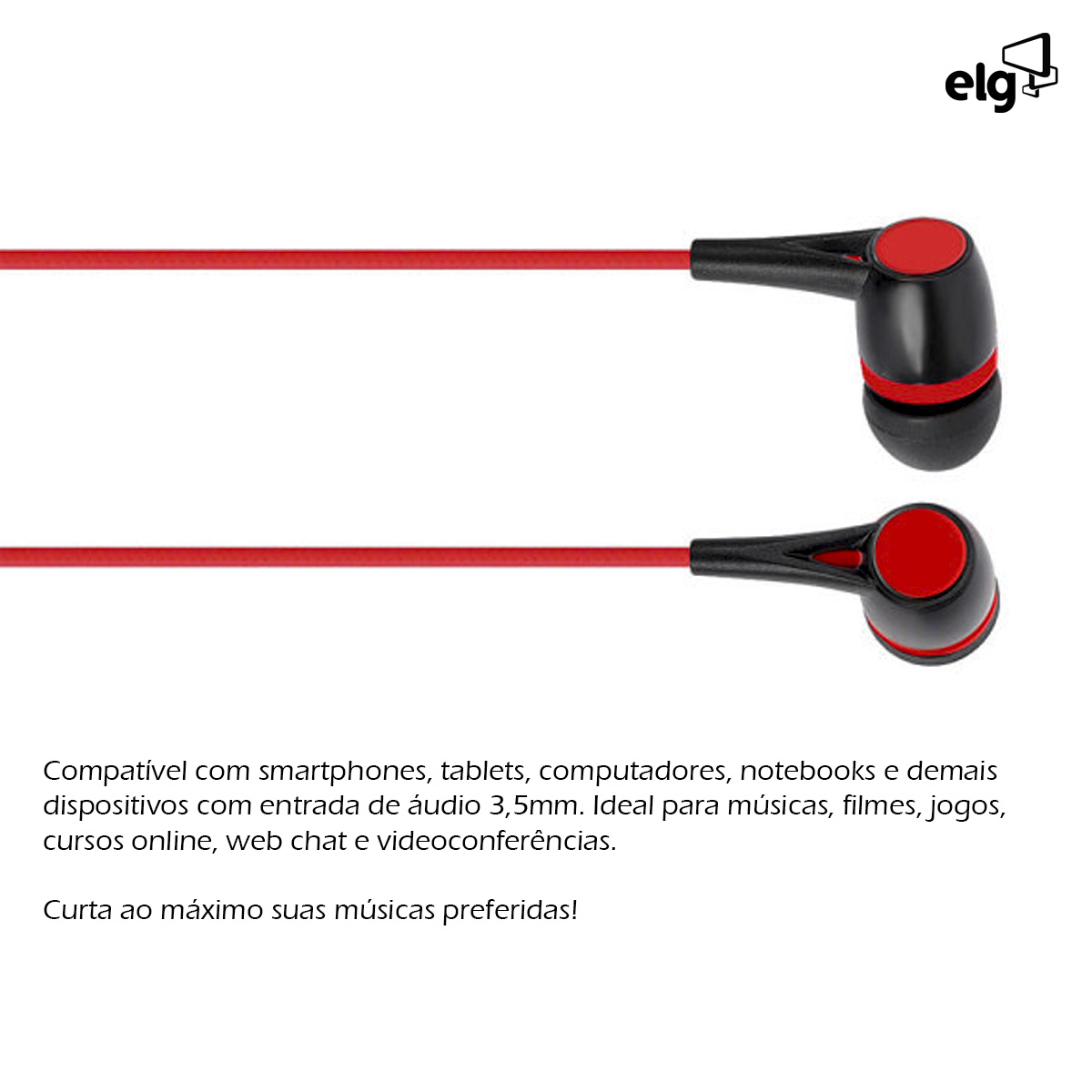 Fone De Ouvido Intra-auricular Com Microfone 113dB Preto/Vermelho 1,2 Metros STR05RB - Elg