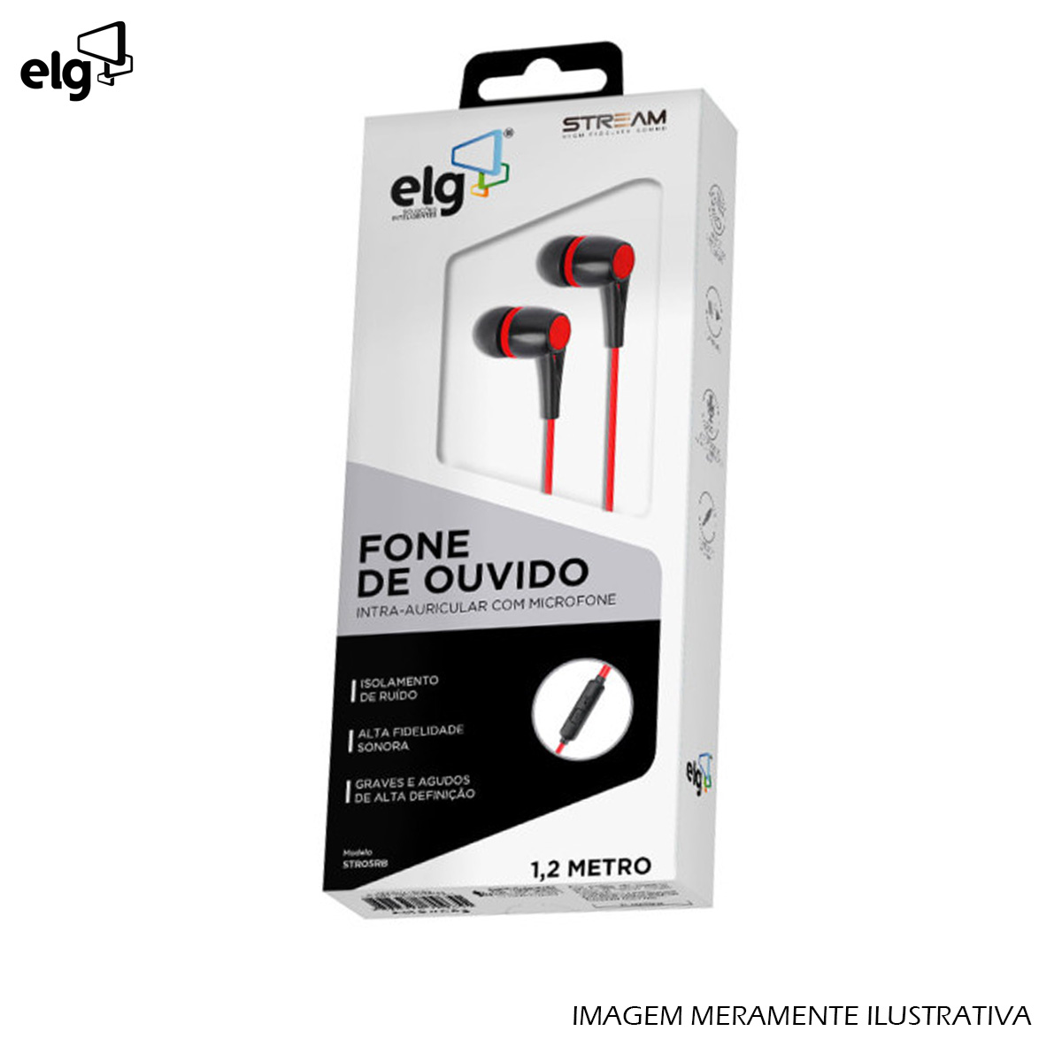 Fone De Ouvido Intra-auricular Com Microfone 113dB Preto/Vermelho 1,2 Metros STR05RB - Elg
