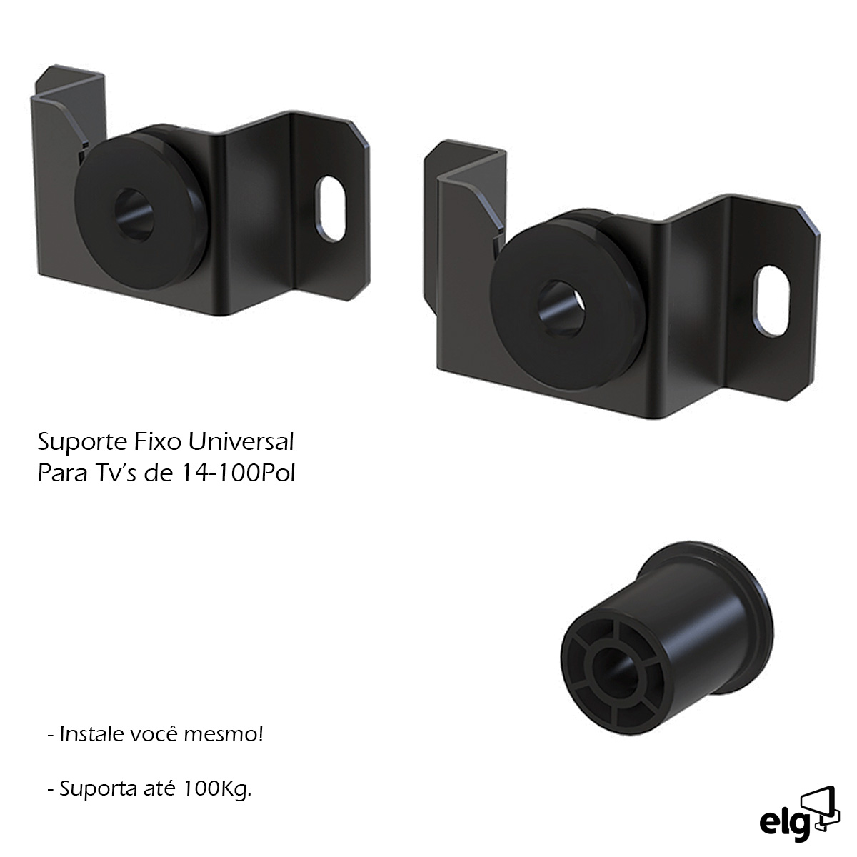 Suporte Fixo Universal 14 a 100Pol Aço/Nylon 170x130x30mm Lcd/Led/Plasma/3D Preto UNI88 - Elg