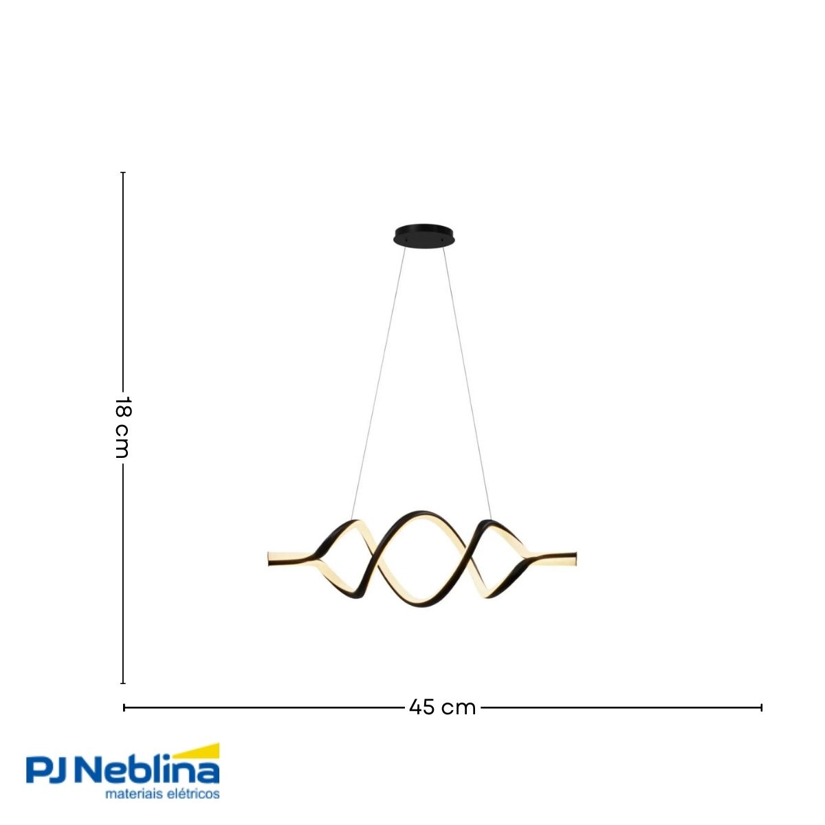 Luminária Pendente Led Horizon Dna Preto 48W Bivolt 3000K Branco Quente 2490Lm - Hevvy