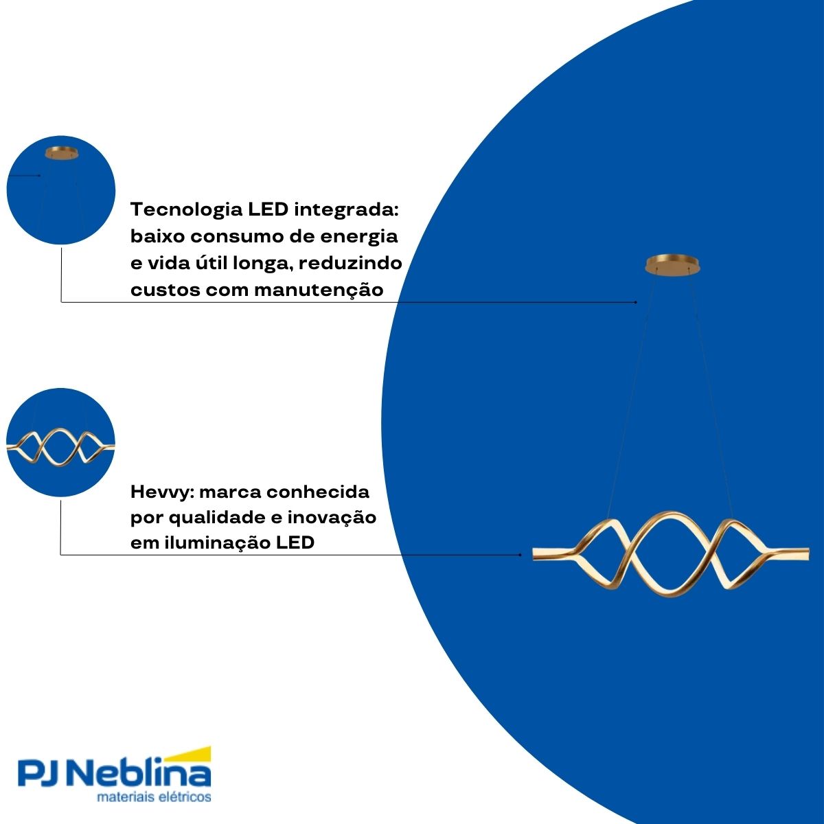 Luminária Pendente Led Horizon Dna Dourado 48W Bivolt 3000K Branco Quente 2490Lm - Hevvy