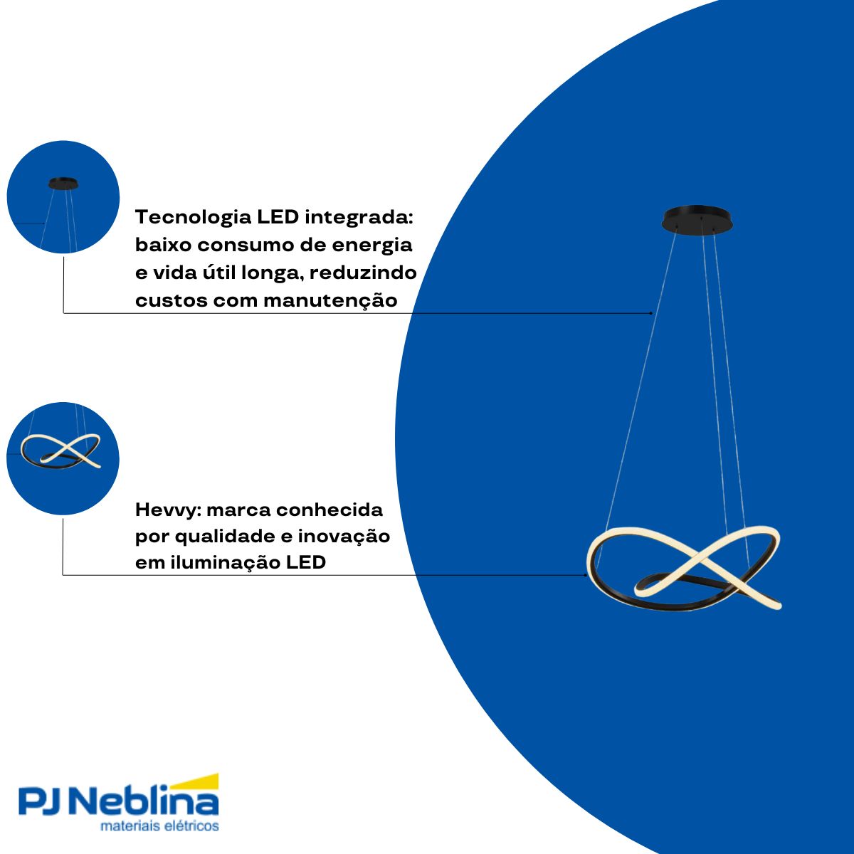 Luminária Pendente Led Horizon Snail Preto 60W Bivolt 3000K Branco Quente 3200Lm - Hevvy