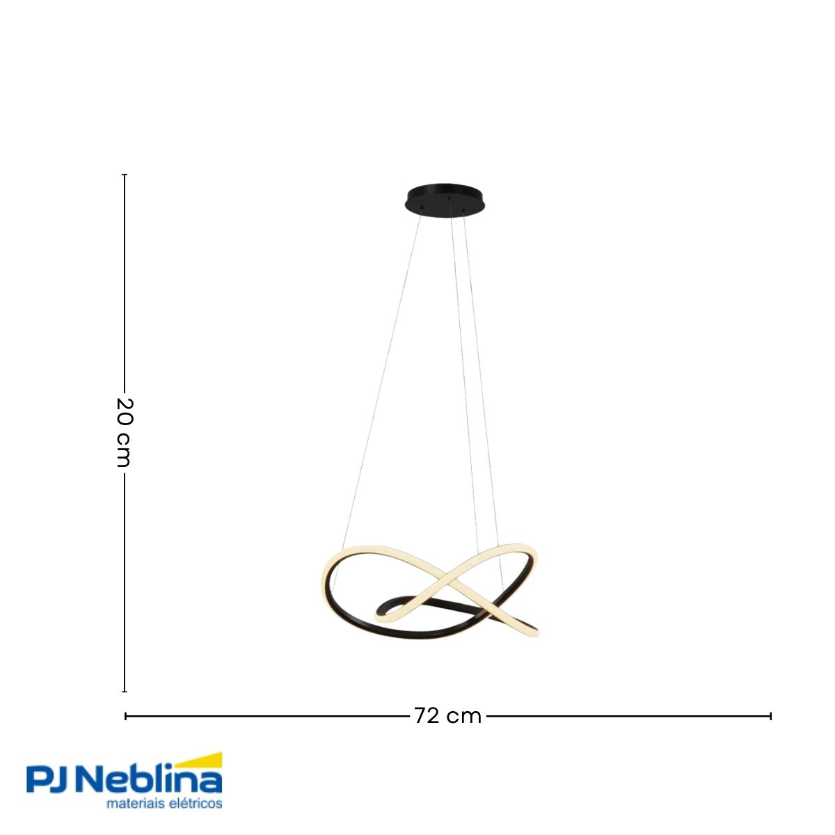 Luminária Pendente Led Horizon Snail Preto 60W Bivolt 3000K Branco Quente 3200Lm - Hevvy
