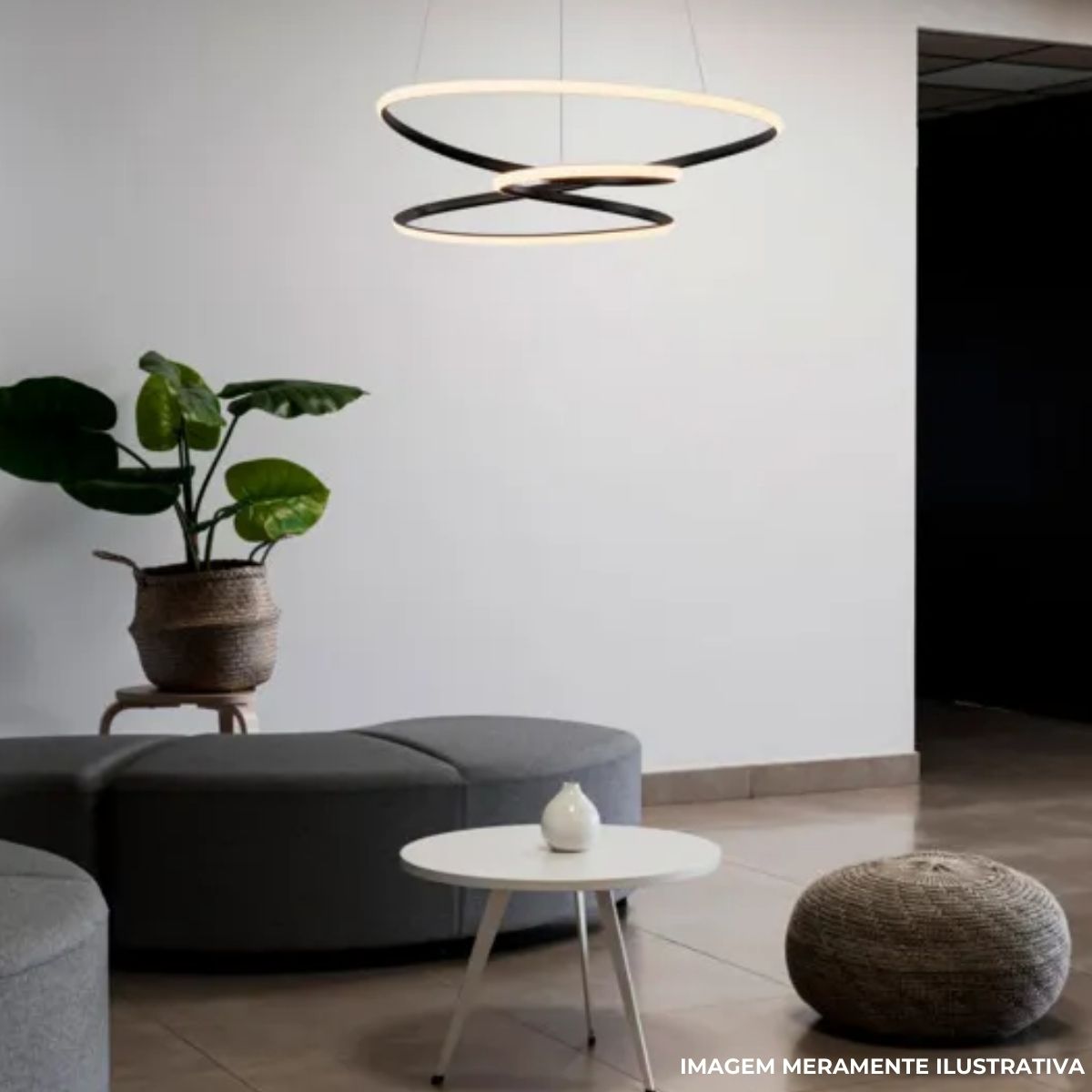 Luminária Pendente Led Horizon Snail Preto 60W Bivolt 3000K Branco Quente 3200Lm - Hevvy