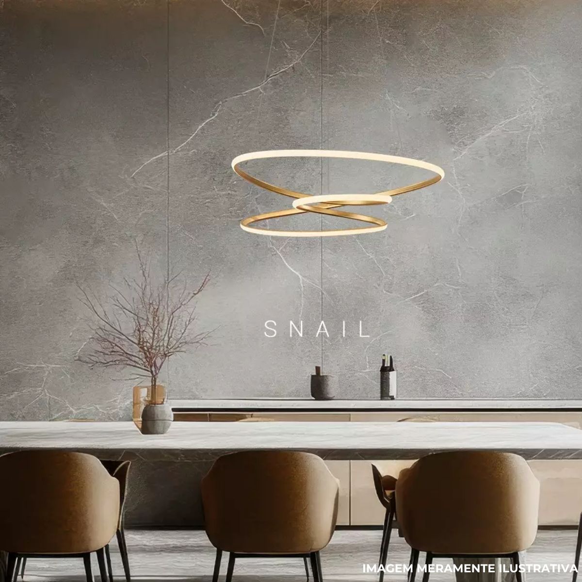 Luminária Pendente Led Horizon Snail Dourado 60W Bivolt 3000K Branco Quente 3200Lm - Hevvy