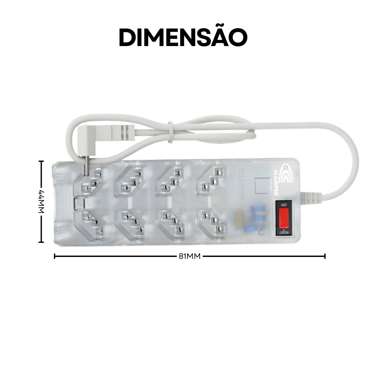 Filtro De Linha Iclamper Abs 8 Tomadas 2P+T 10A Bivolt Transparente Cabo Pp 1,3Metros - Clamper