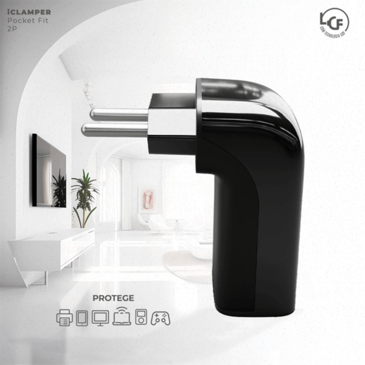 Protetor Surto Dps Tomada Iclamper Pocket Fit 2 Polos Bivolt 10A 6Ka Preto Classe III - Clamper