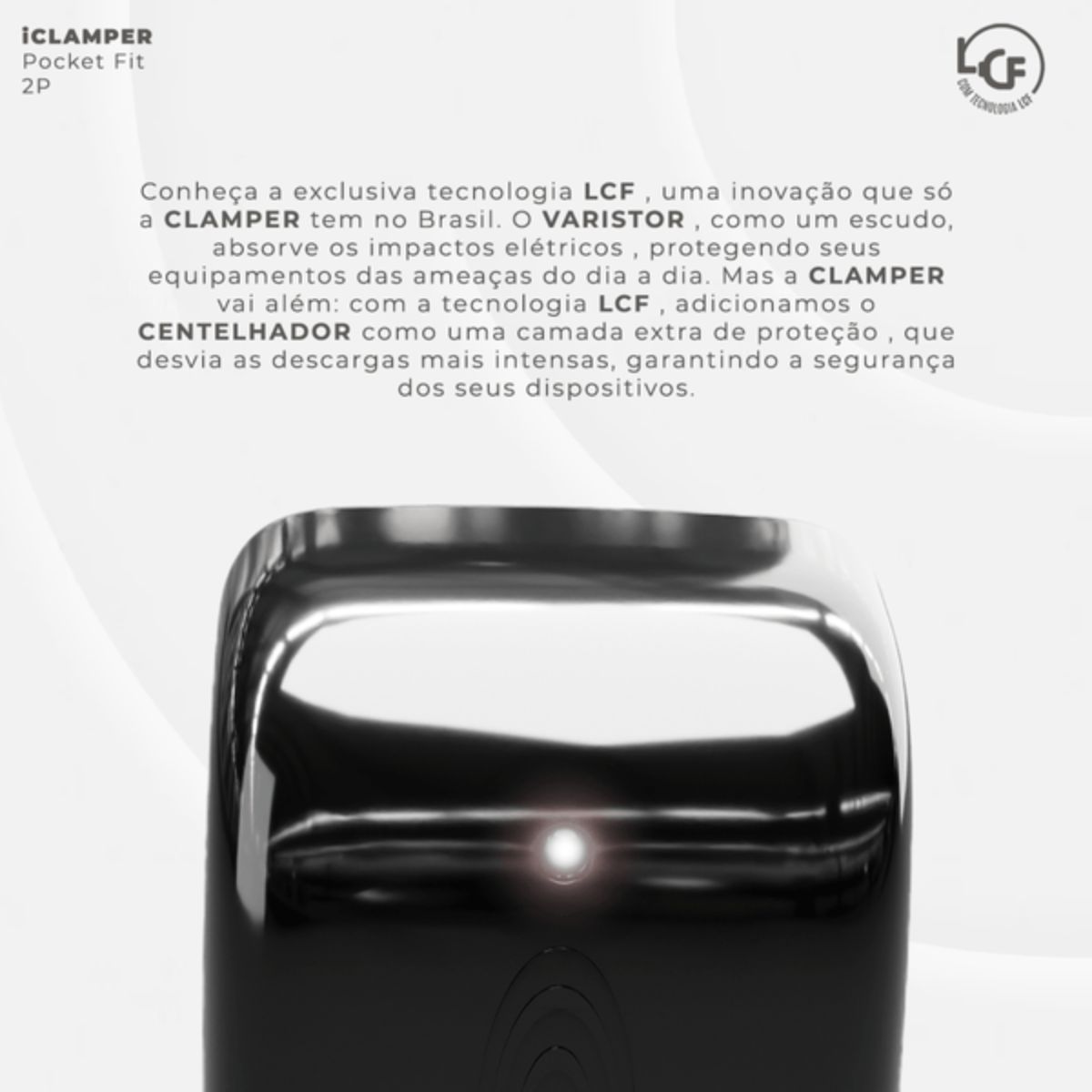 Protetor Surto Dps Tomada Iclamper Pocket Fit 2 Polos Bivolt 10A 6Ka Preto Classe III - Clamper