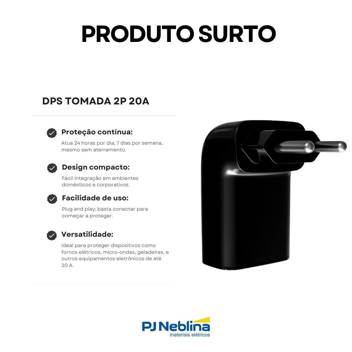 Protetor Surto Dps Tomada Iclamper Pocket Fit 2P Bivolt 20A 6Ka Classe III - Clamper