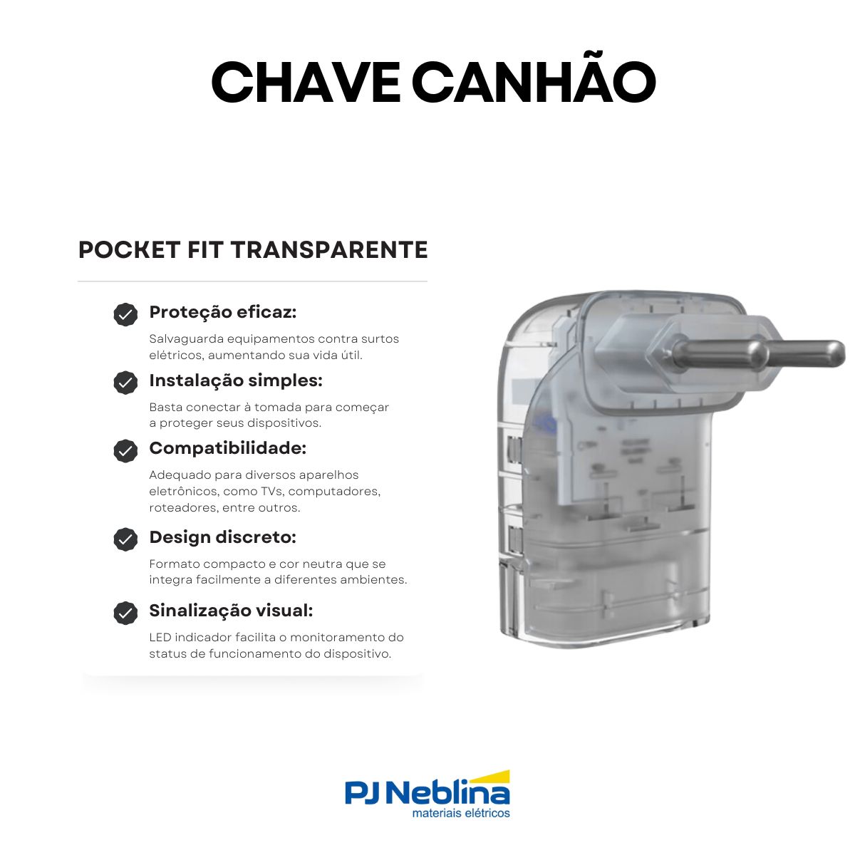 Protetor Surto Dps Tomada Iclamper Pocket Fit 2P Bivolt 20A 6Ka Transp Classe III - Clamper