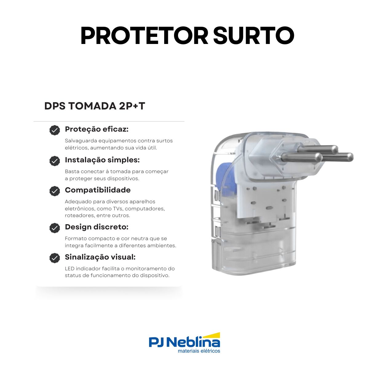 Protetor Surto Dps Tomada Iclamper Pocket Fit 2P+T Bivolt 10A 6Ka Transp Classe III - Clamper