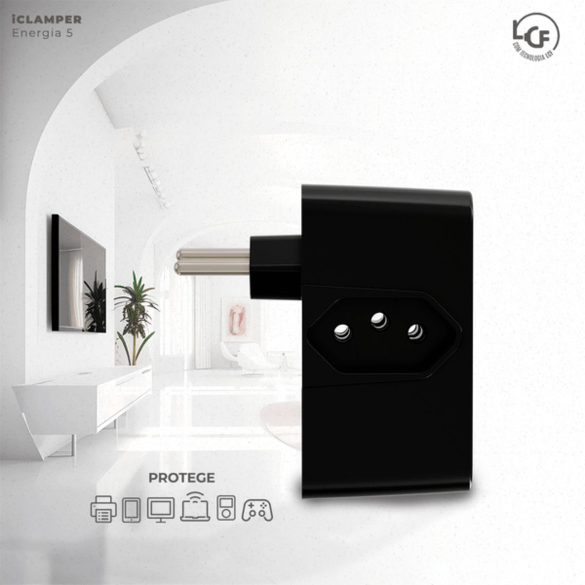 Protetor Surto Dps Tomada Iclamper 2P+T Bivolt 10A 4,5Ka Preto Classe Iii Com 3 Tomadas - Clamper