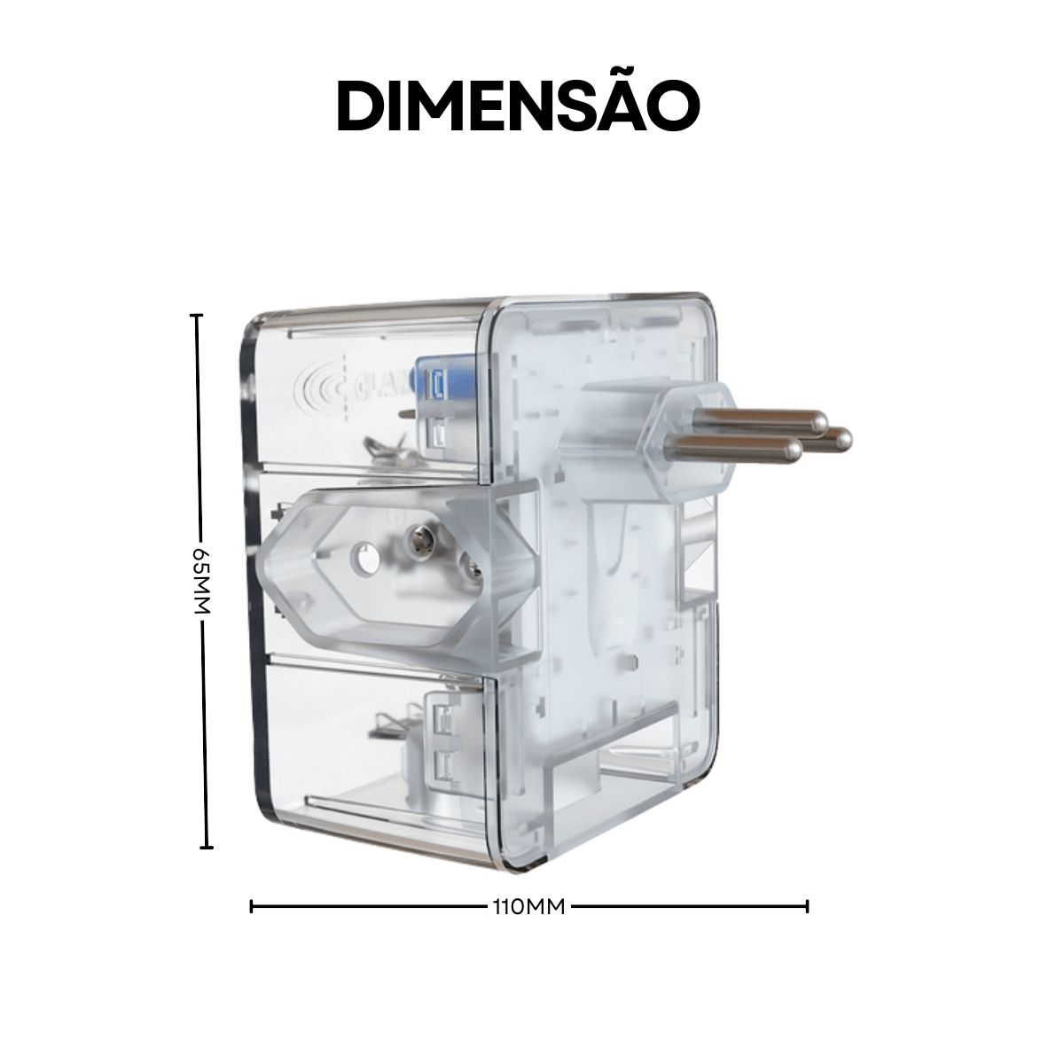 Protetor Surto Dps Tomada Iclamper 2P+T Bivolt 10A 4,5Ka Transparente Classe III Com 3 Tomadas - Clamper