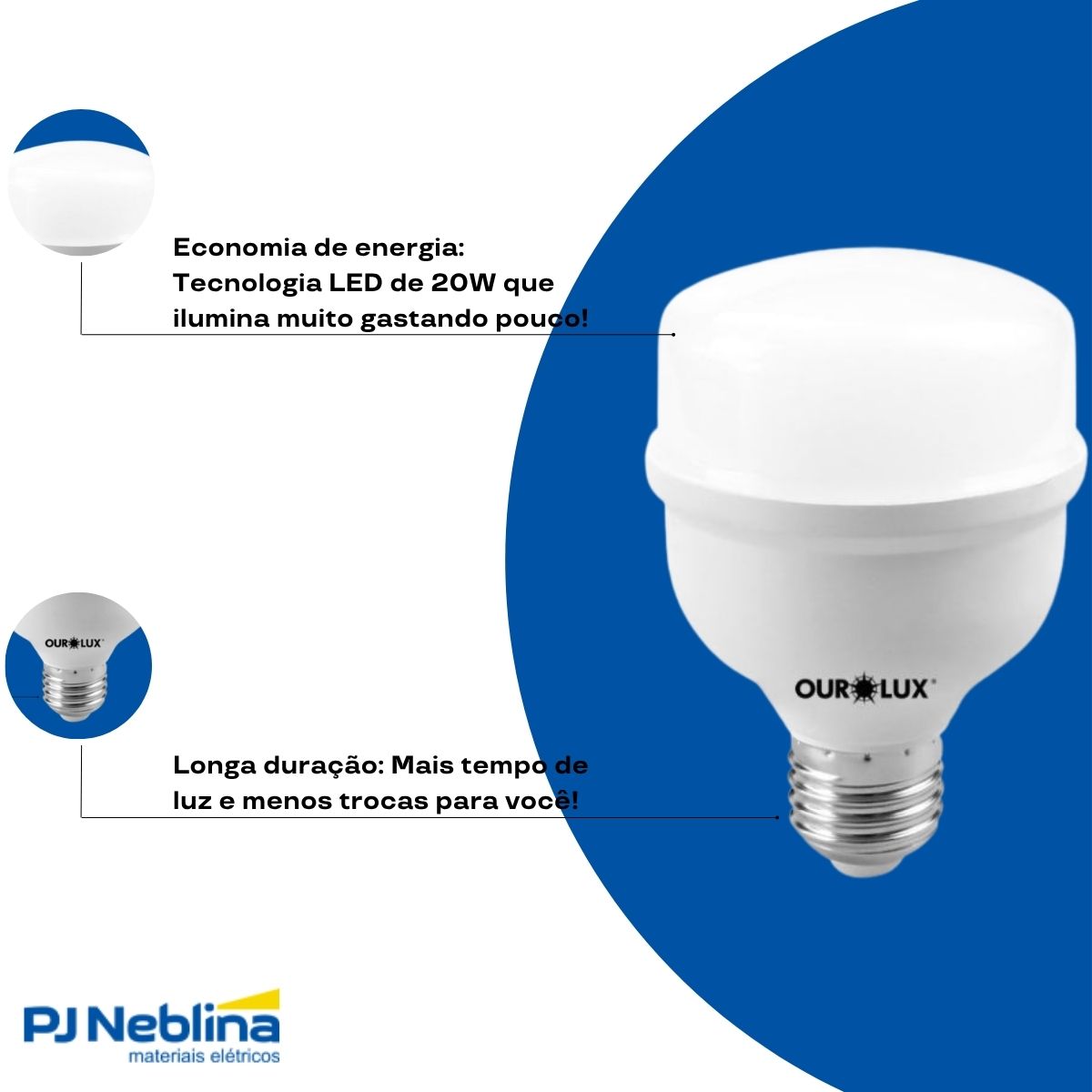 Lampada Led Bulbo Alta Potencia T 20w Bivolt E27 3000k Branc