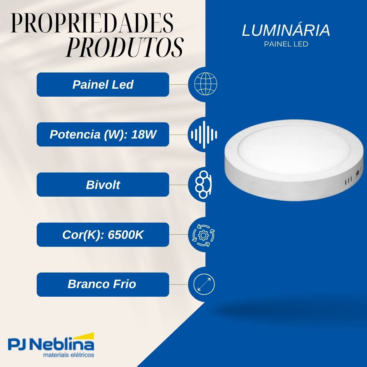 Luminária Painel Led Sobrepor Redondo Branco 18W Bivolt 6500K Branco Frio 1400Lm C/Sensor Presença - Ourolux
