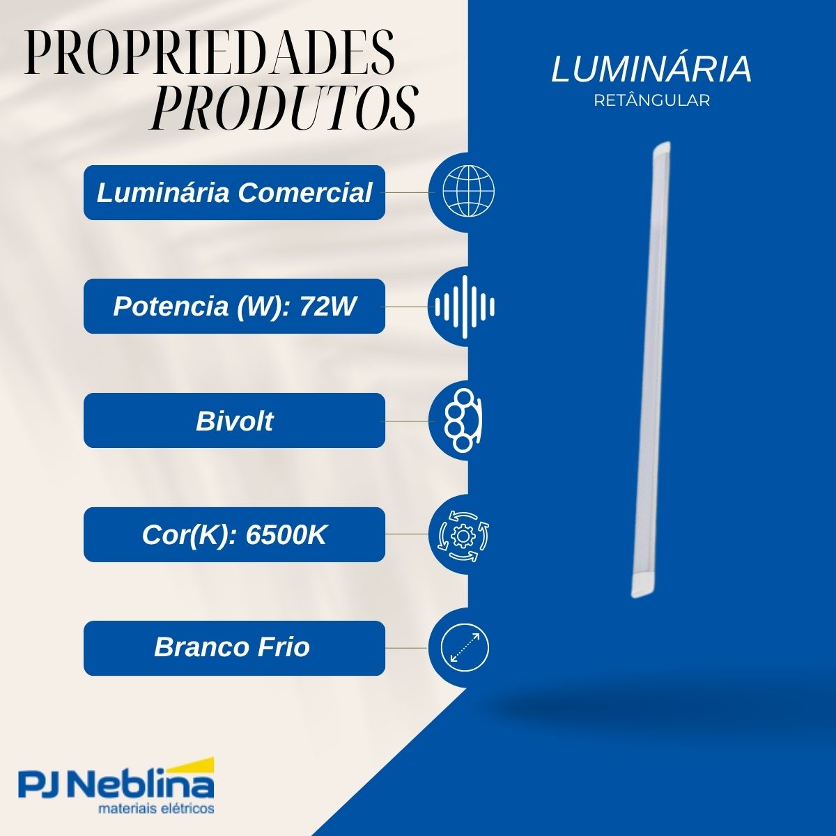 Luminária Perfil Led Sobrepor Retângulo Branco 72W Bivolt 6500K Branco Frio 4680Lm Dif Acrílico Leitoso - Ourolux