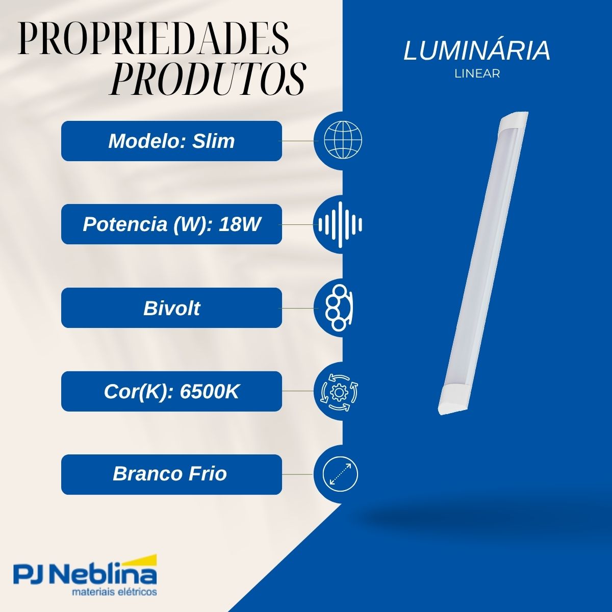 Luminária Linear Led Sobrepor Slim Branco 18W Bivolt 6500K Branco Frio 1170Lm - Ourolux