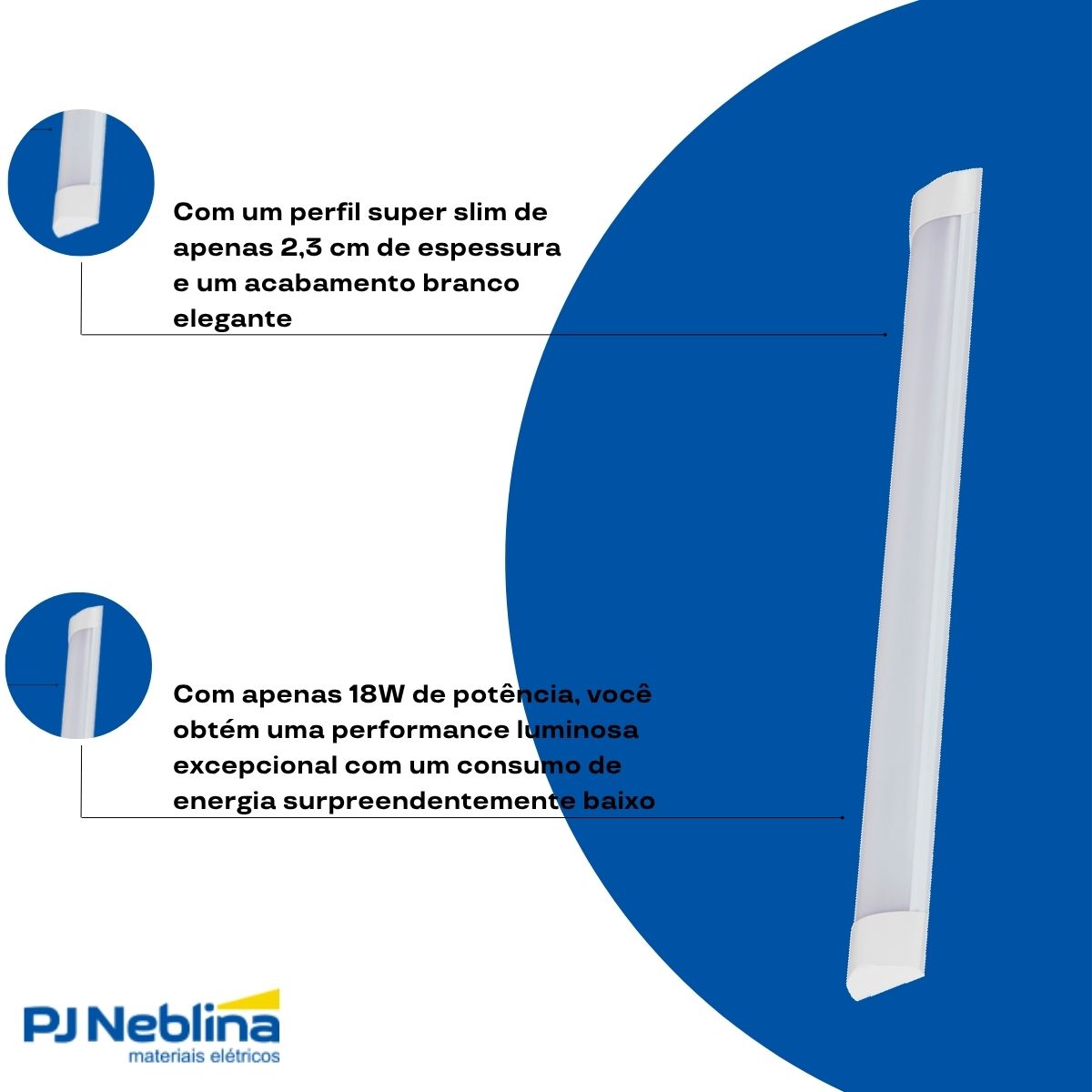 Luminária Linear Led Sobrepor Slim Branco 18W Bivolt 6500K Branco Frio 1170Lm - Ourolux