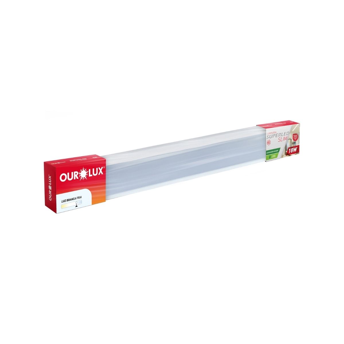 Luminária Linear Led Sobrepor Slim Branco 18W Bivolt 6500K Branco Frio 1170Lm - Ourolux