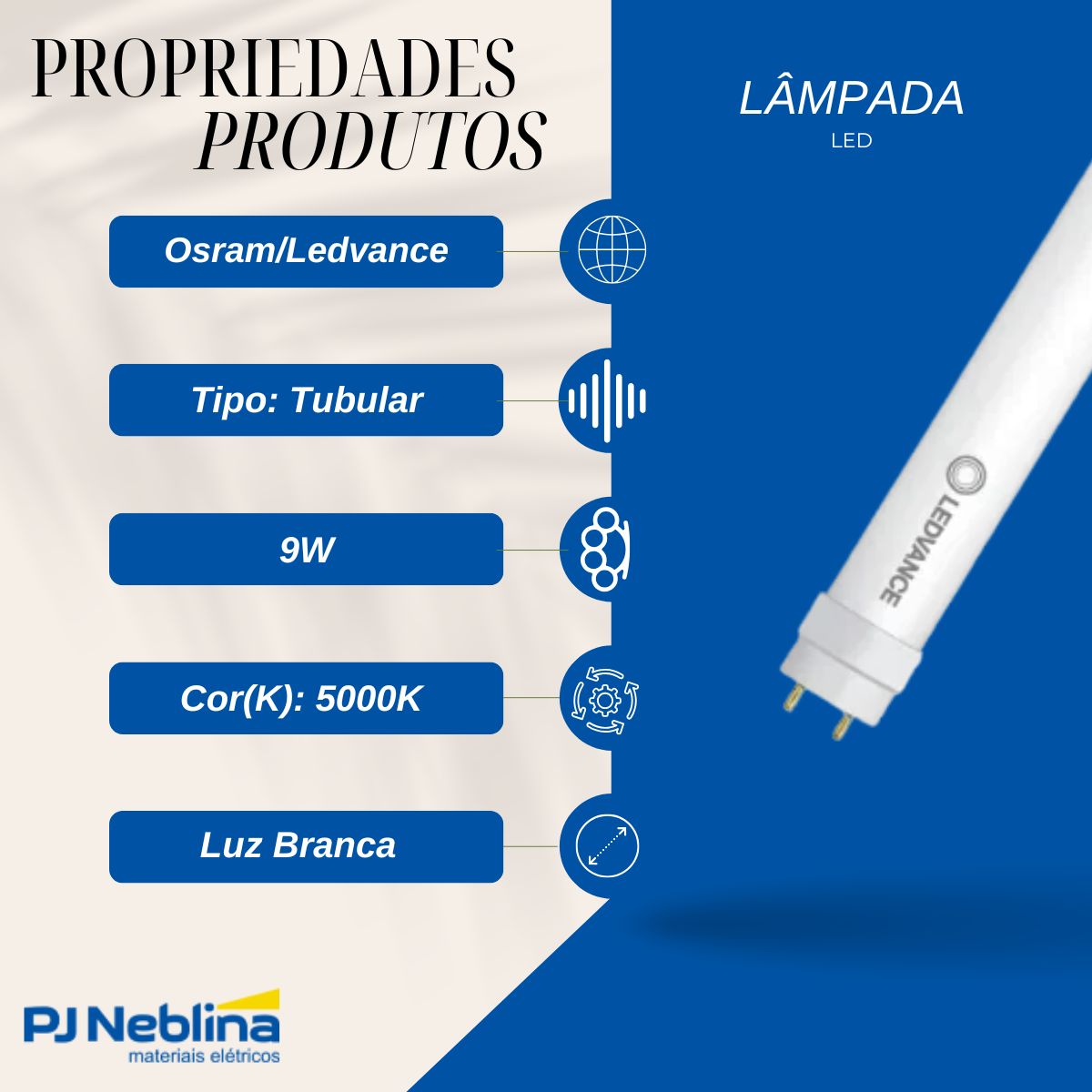 Lampada Led Tubular T8 9w Bivolt G13 5000k Luz do Dia Luz Br