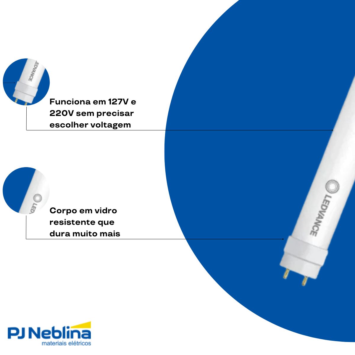 Lampada Led Tubular T8 9w Bivolt G13 5000k Luz do Dia Luz Br
